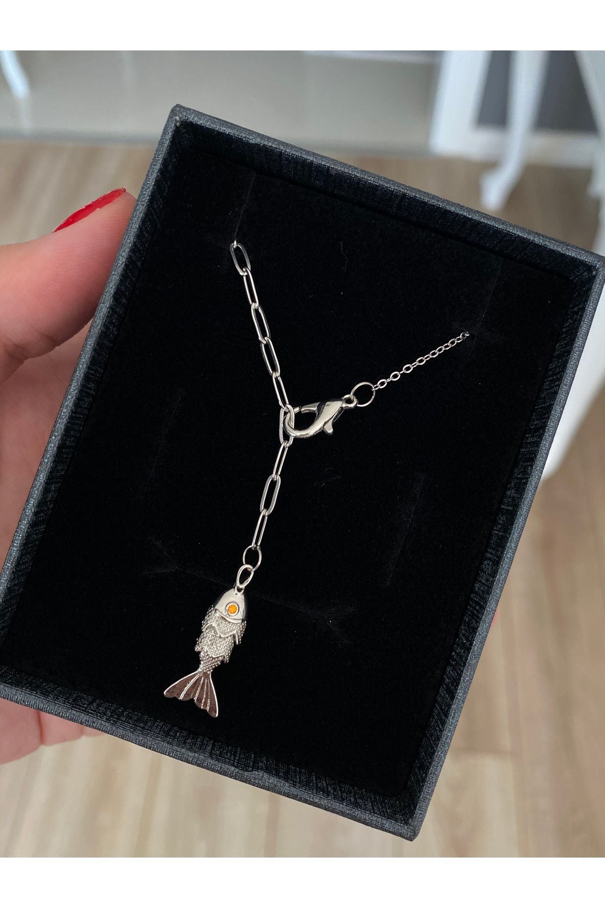 Glowelier Silver Zincir Detay Balık Y Kolye