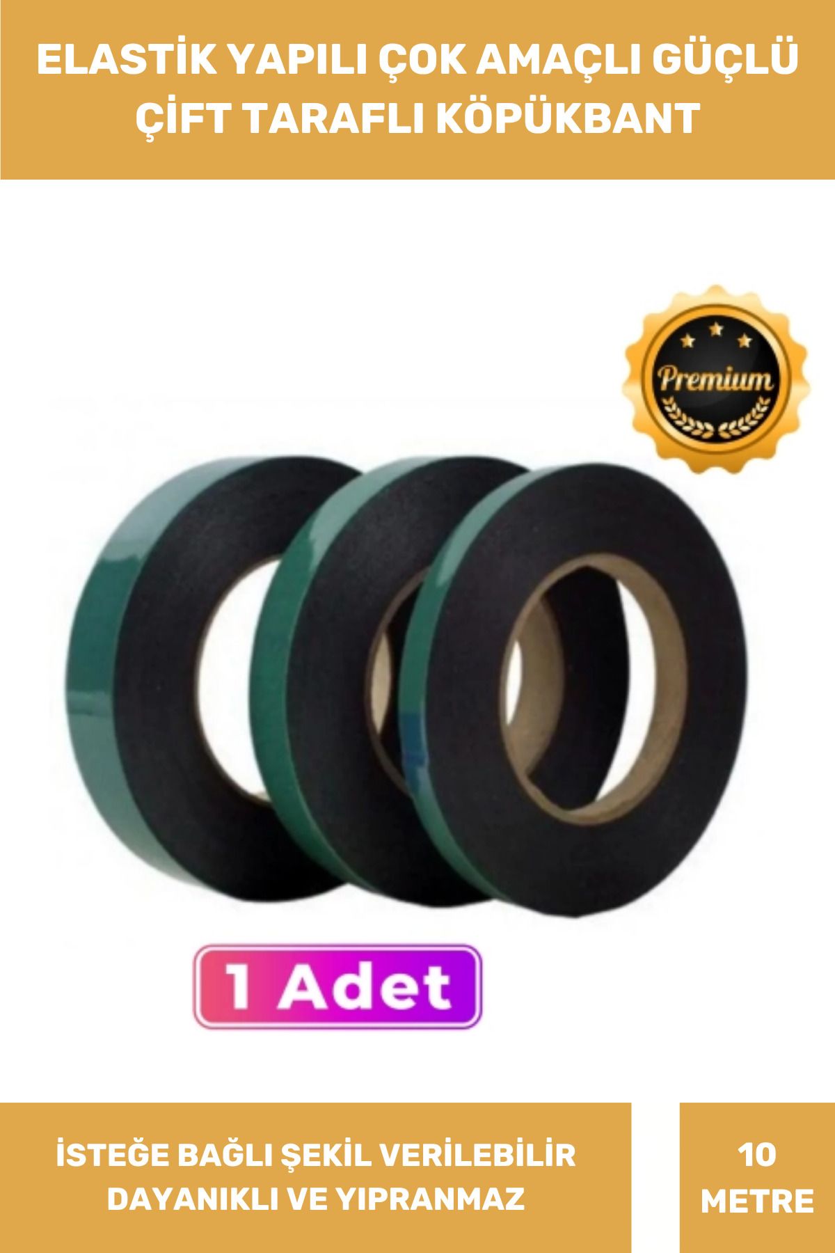 Thriftbuds Süper Güçlü Elastik Yapılı İz Bırakmayan Çift Taraflı Akrilik 10mm - 10 Metre Köpük Bant - 1 Adet