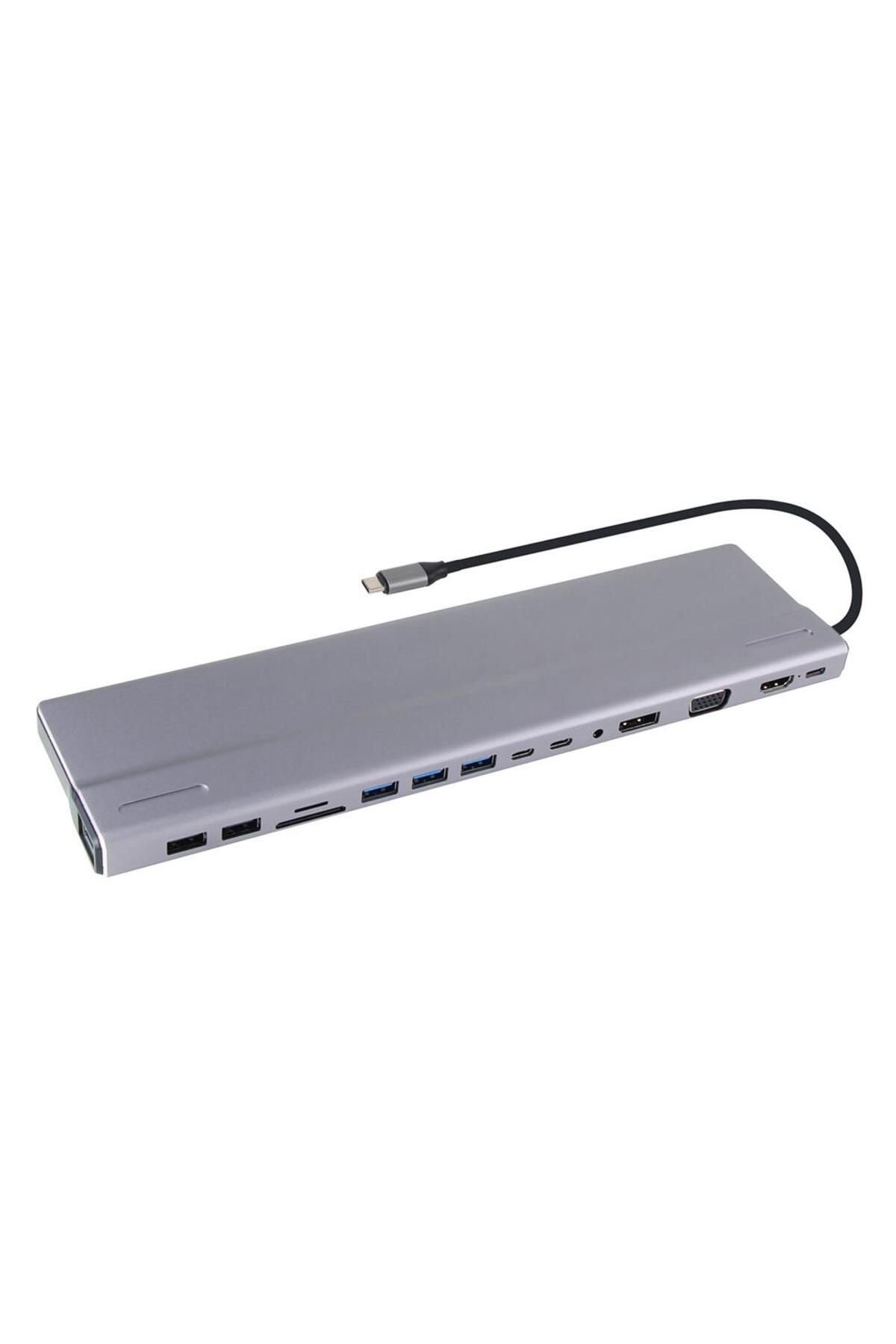VCOM Type-C To USB3.0-3+USB2.0-2+VGA+RJ45+SD+TF+Audio+HDMI+DP+USB-C DATA-2+USB-C Çoklayıcı