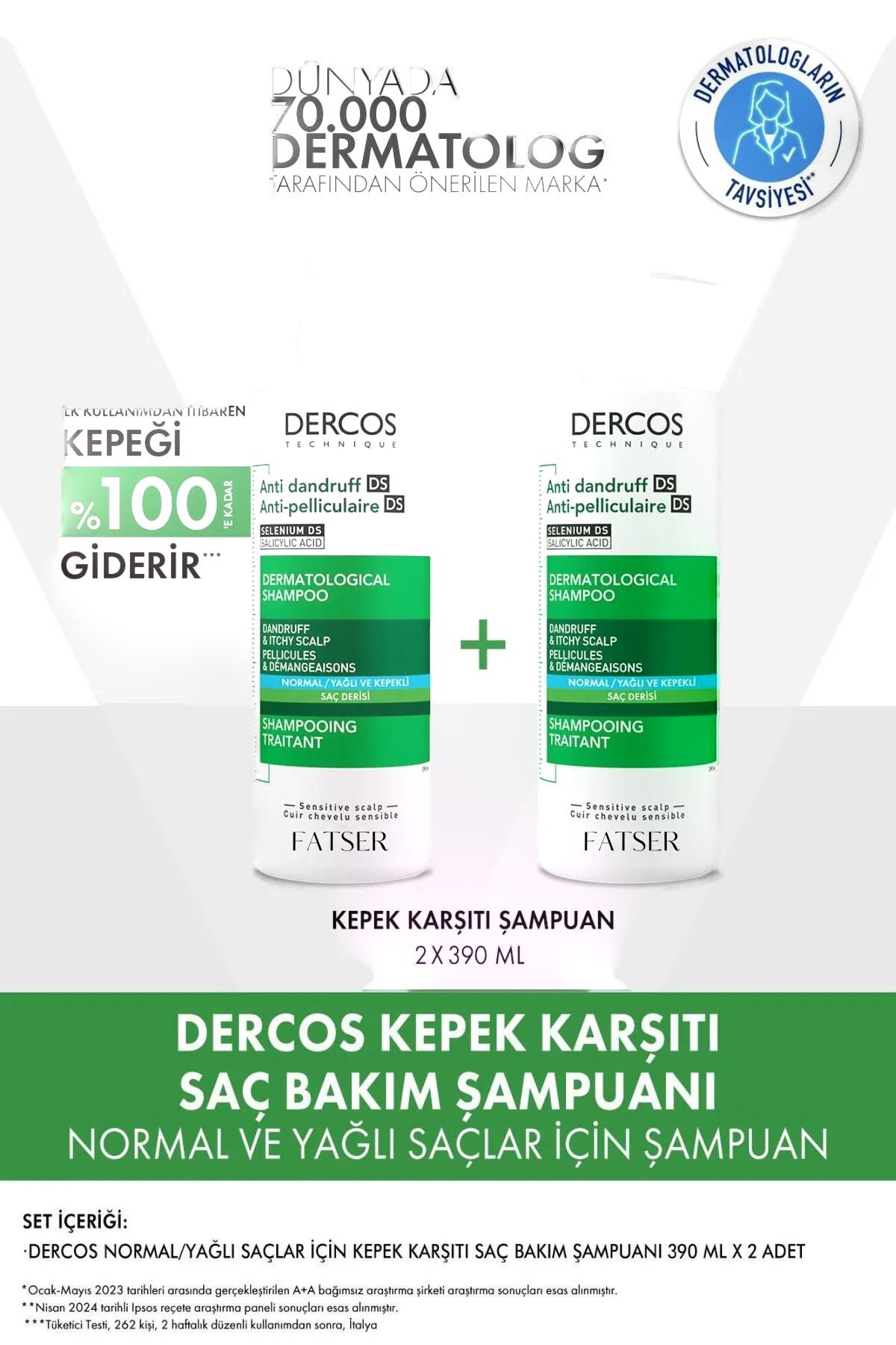 Fatser Dercos Anti-dandruff Kepek Karşıtı Şampuan Normal & Yağlı Saçlar 390 ml X 2 Adet
