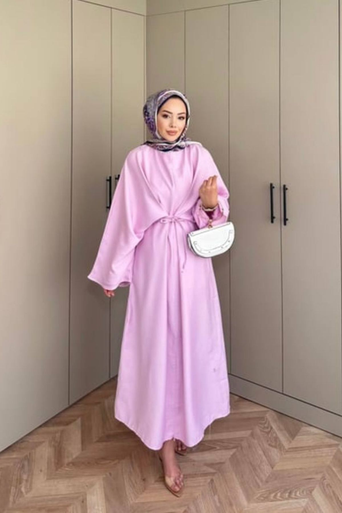 Love Fab Yarasa Kol Önden Baglamalı Tesettür Midi Boy Elbise