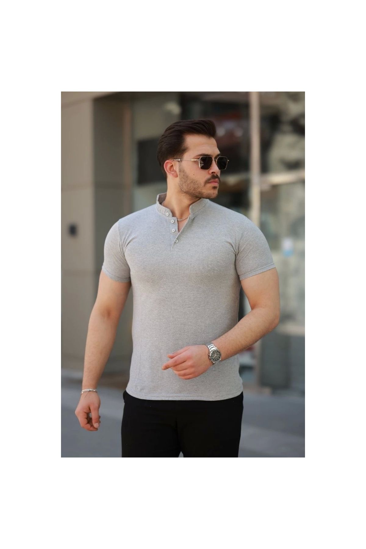 Marsilyan - Erkek Hakim Yaka Dokuma Pamuklu Kumaş Kısa Kollu Tshirt