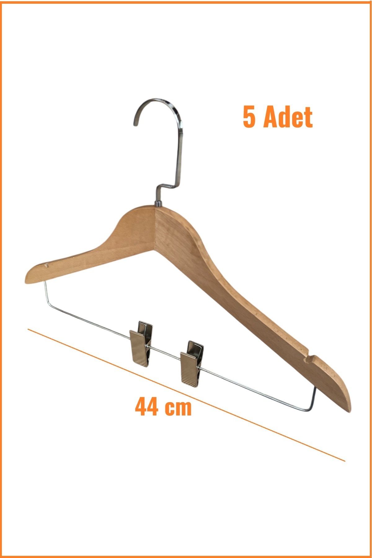 teknotrust Doğal Ahşap Elbise Askısı, 44 cm, 5'li set