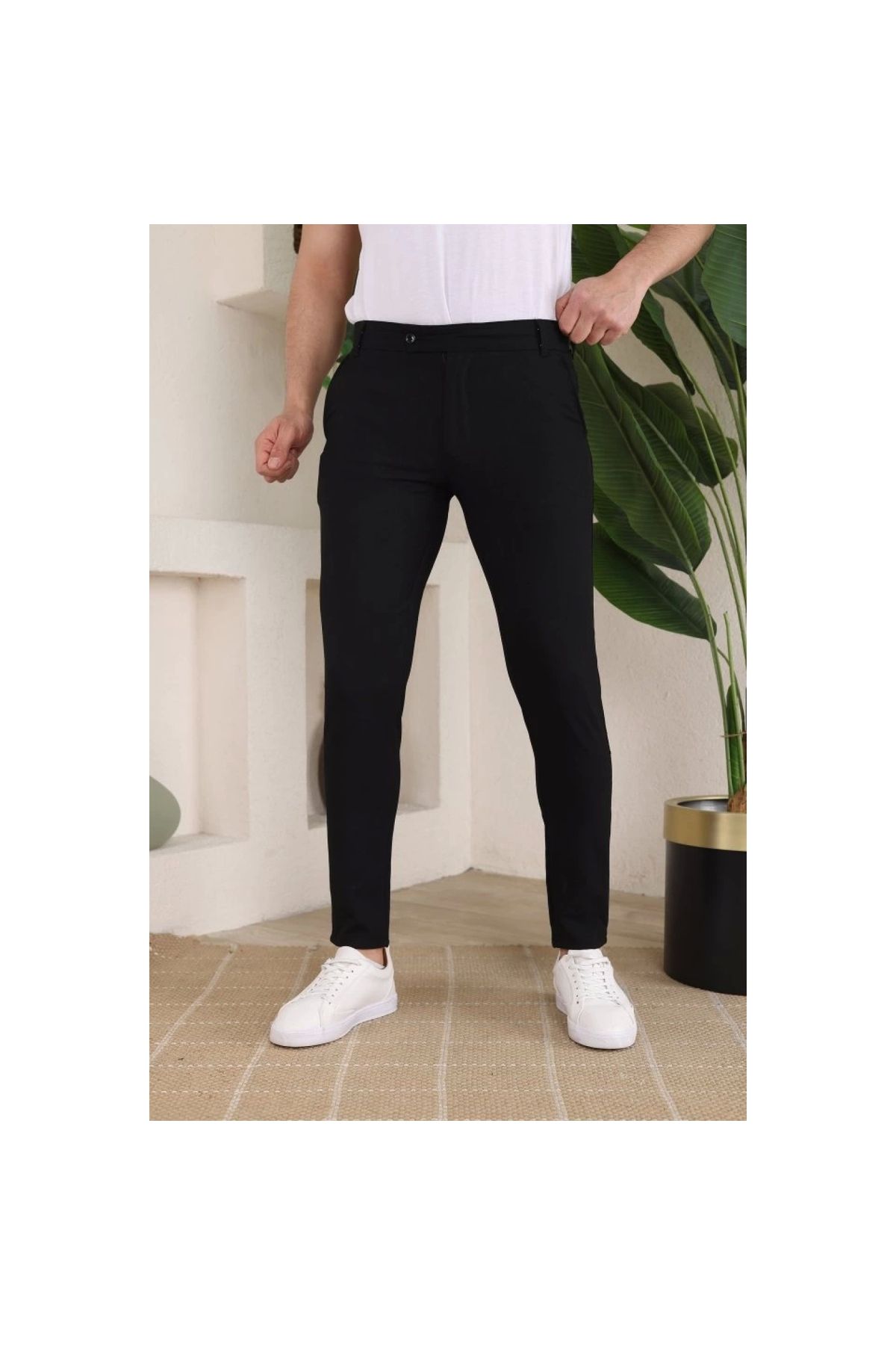 Marsilyan - Erkek Slim Fit Likralı Bilek Boy Kumaş Pantolon