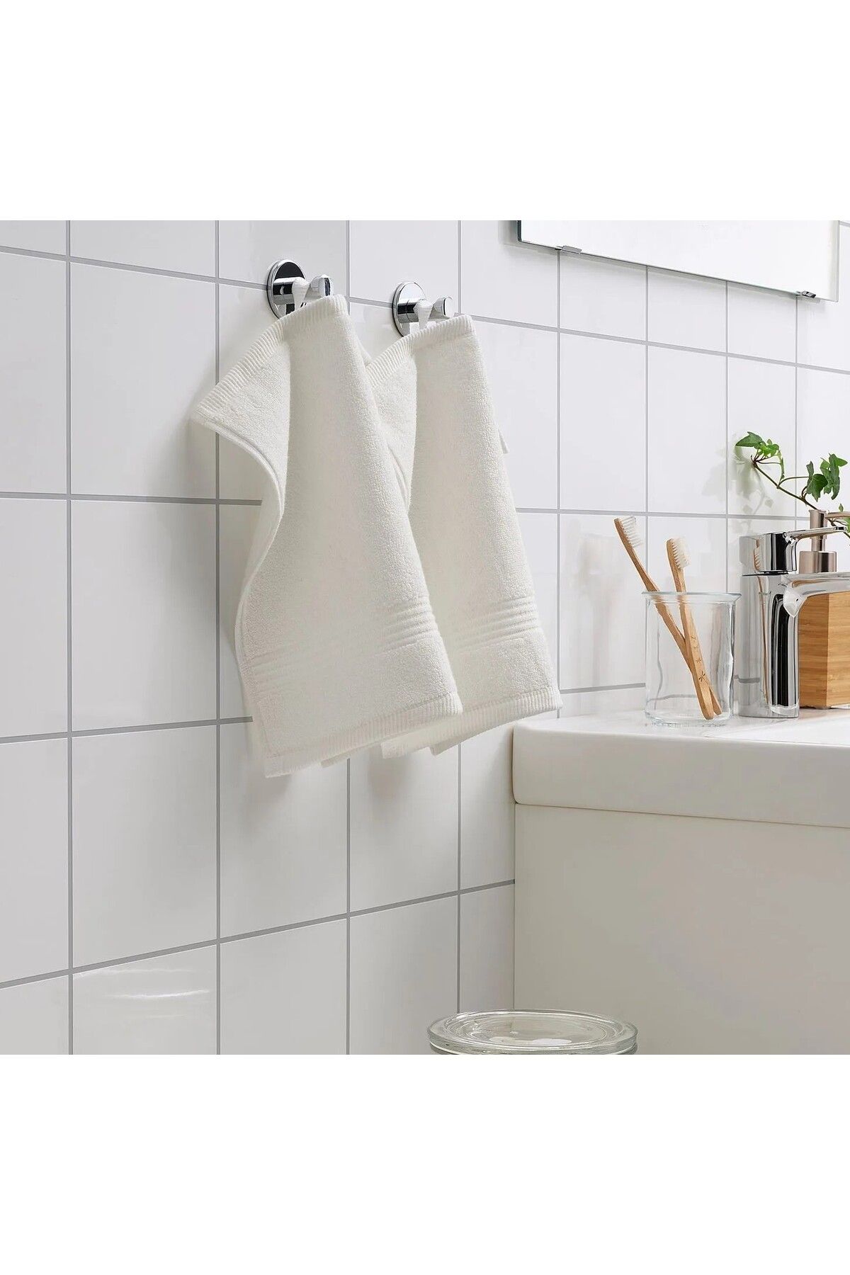 IKEA QUİCK 3 Adet Çizgili Havlu 30x30 Cm İkea 3'lü Set Askılı Banyo Havlusu Beyaz Renk El Yüz Havlusu
