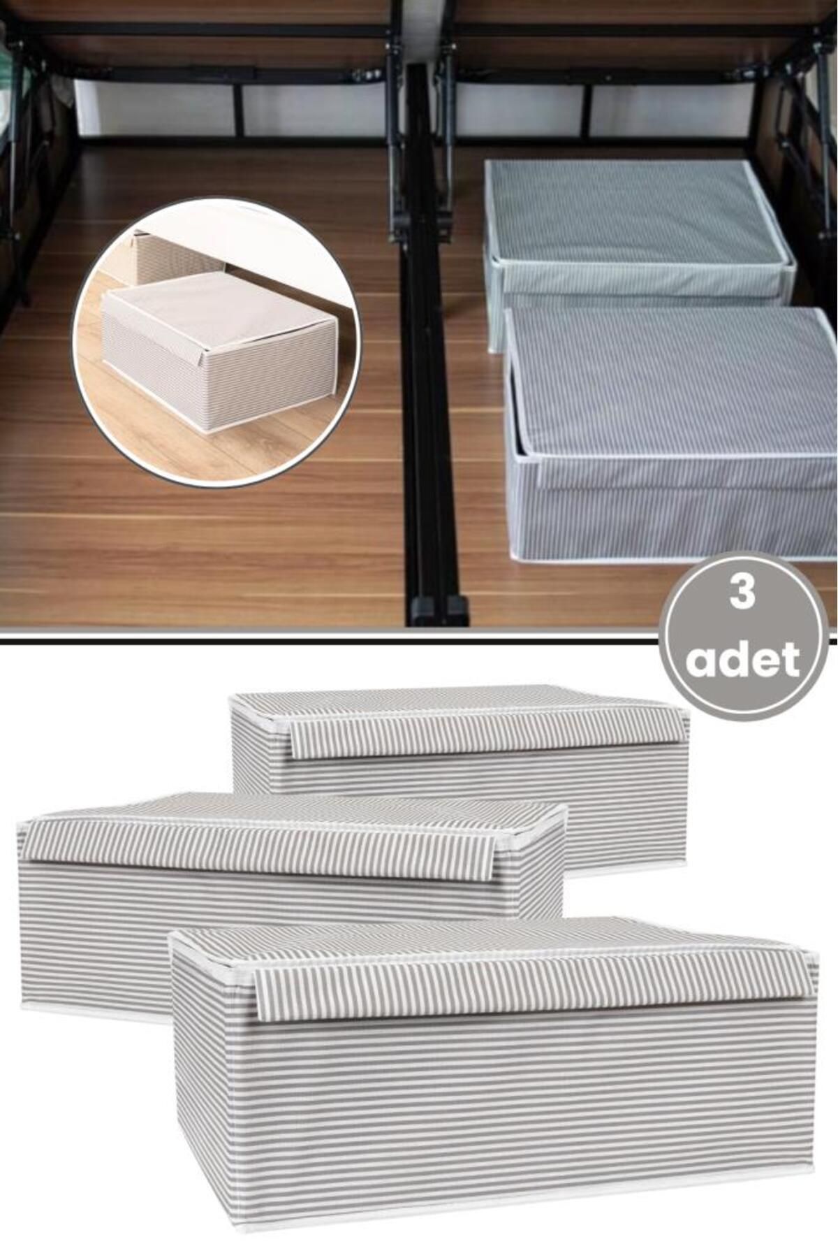 teknotrust 3'lü gri yatak kanepe altı kutusu, su geçirmez, mukavva destekli, 50x40x19cm