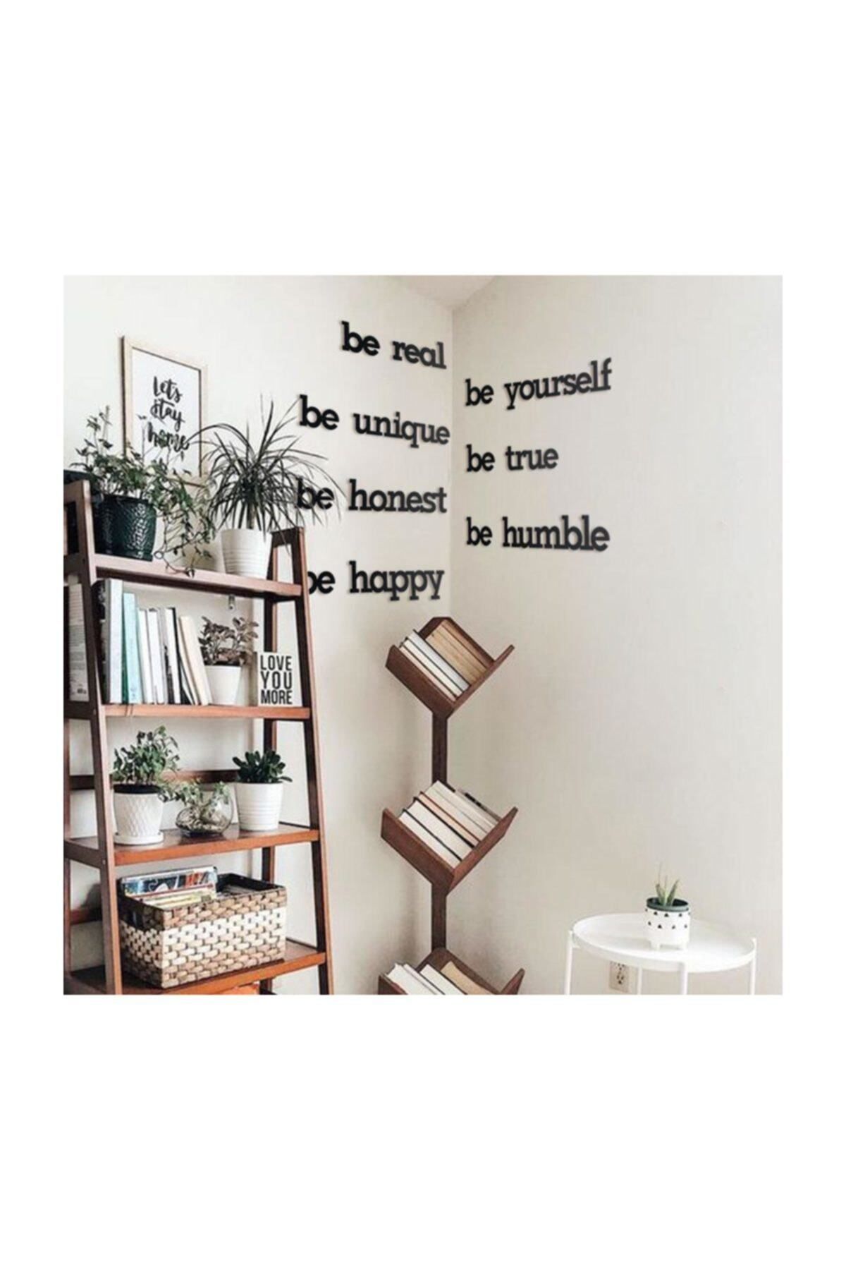 Saatistan Modern ahşap duvar yazısı "Be Yourself" dekoru, şık ve sıcak ortamlar için ideal