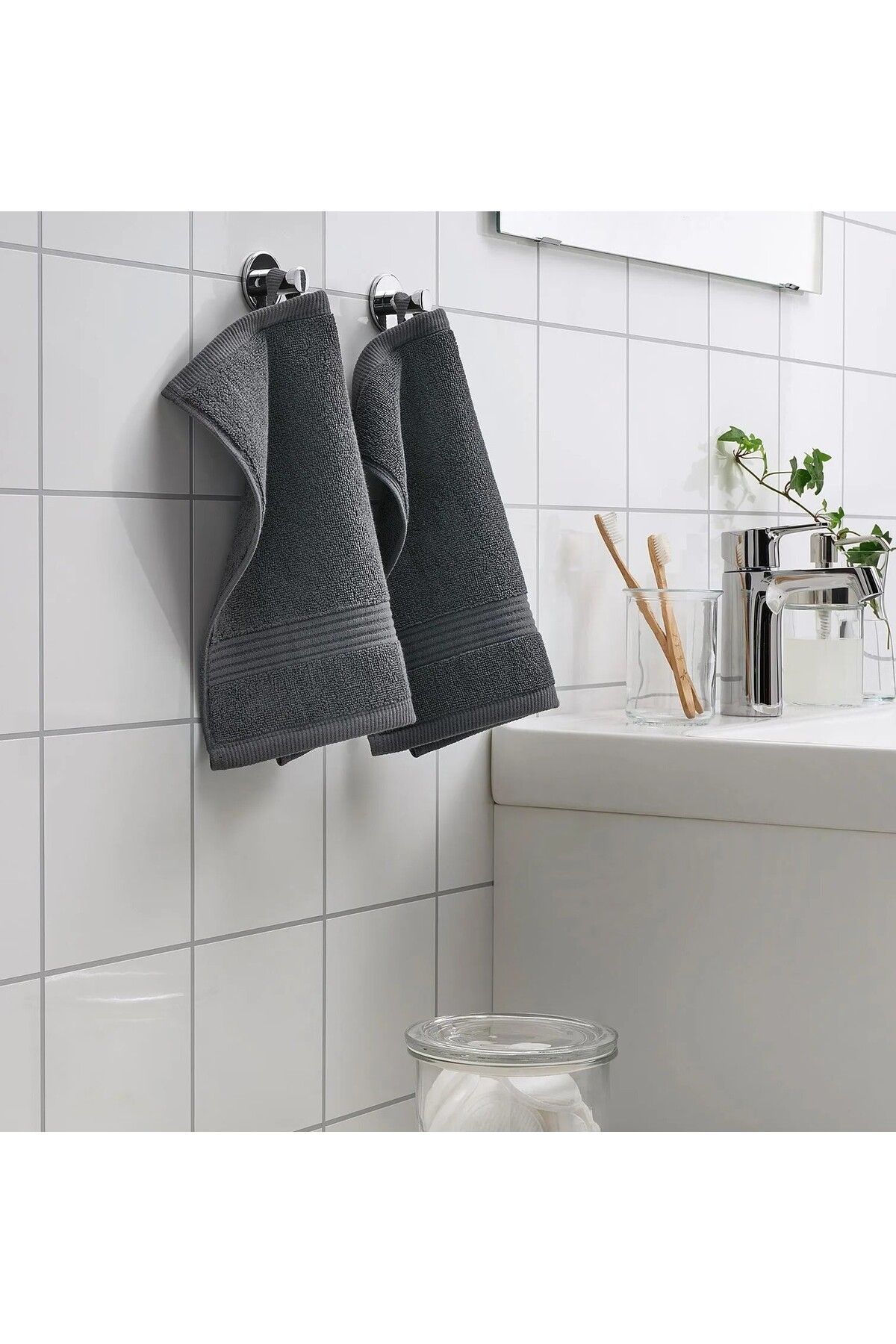 IKEA QUİCK 3 Adet Çizgili Havlu 30x30 Cm İkea 3'lü Set Askılı Banyo Havlusu Koyu Gri El Yüz Havlusu
