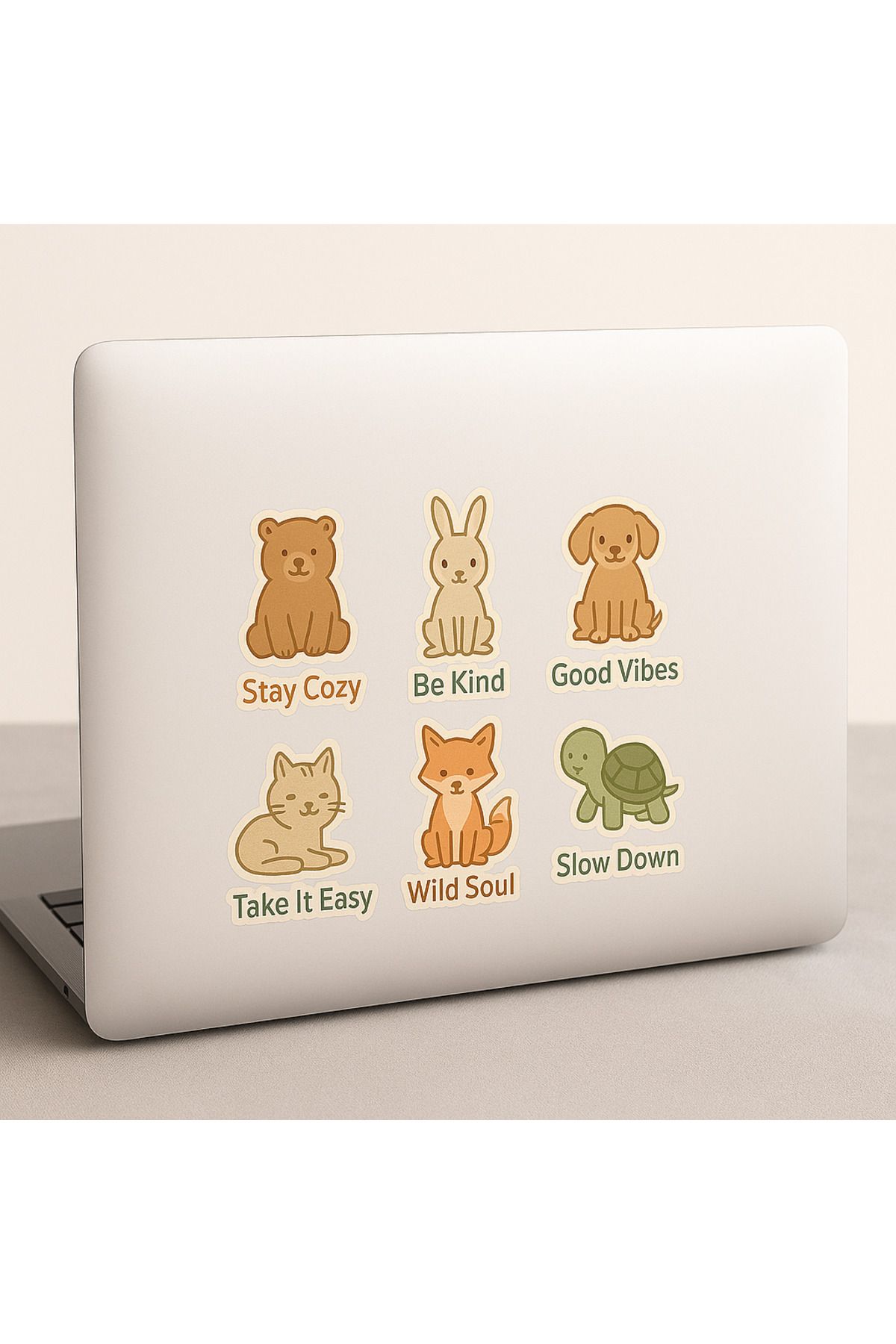 arduçlazer Sevimli Hayvan Sticker Seti – 6’lı Şeffaf Çıkartma Paket – Stay Cozy, Be Kind, Good Vibes, Wild Soul