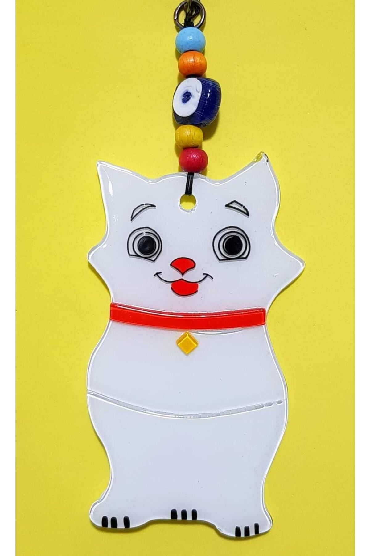 Saatistan Renkli Boncuklu Kedi Figürlü Bahçe ve Balkon Duvar Süsü, 20 cm