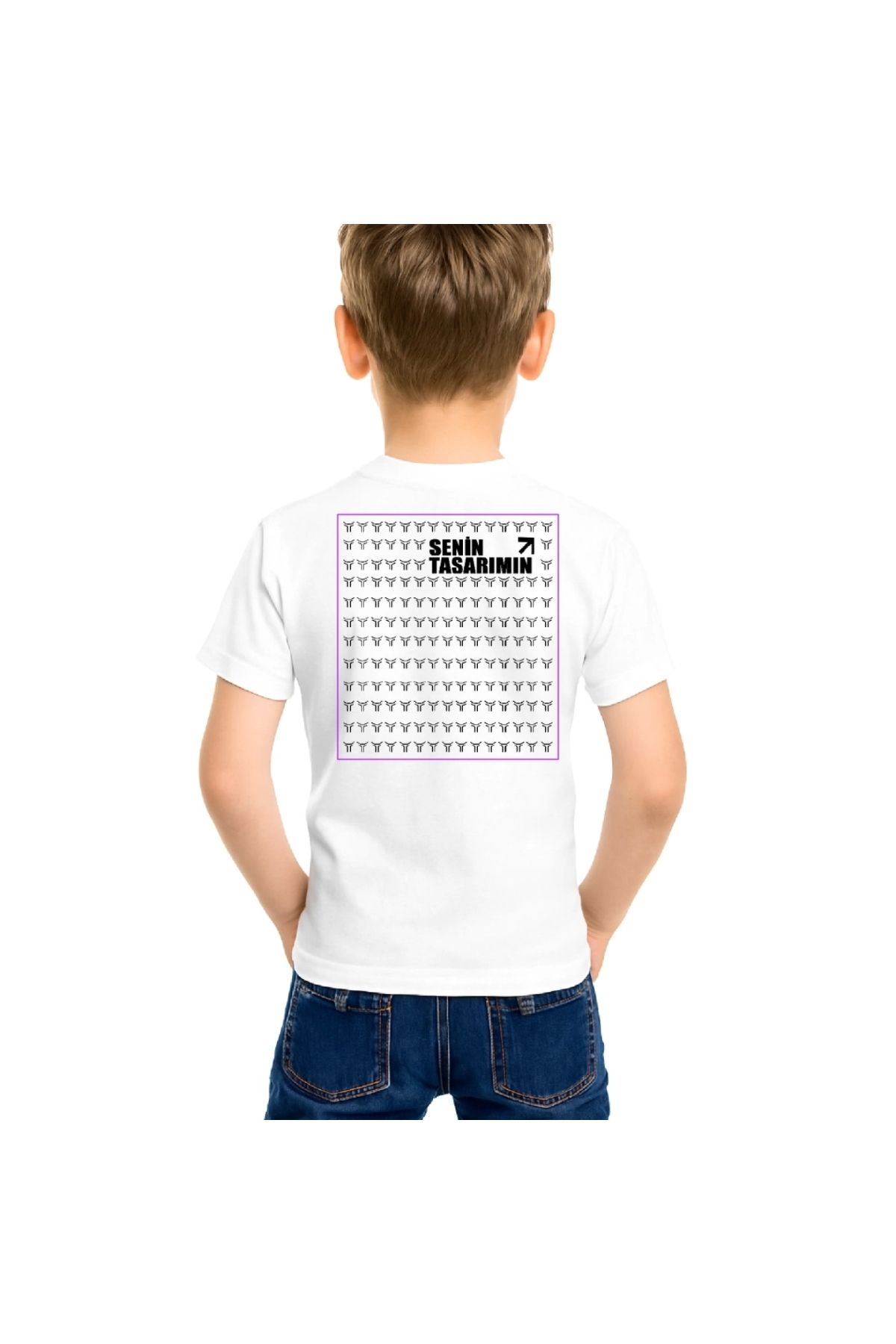 Marsilyan - Çocuk Ön Arka Sizin Tasarımınız Basic Tshirt - Beyaz