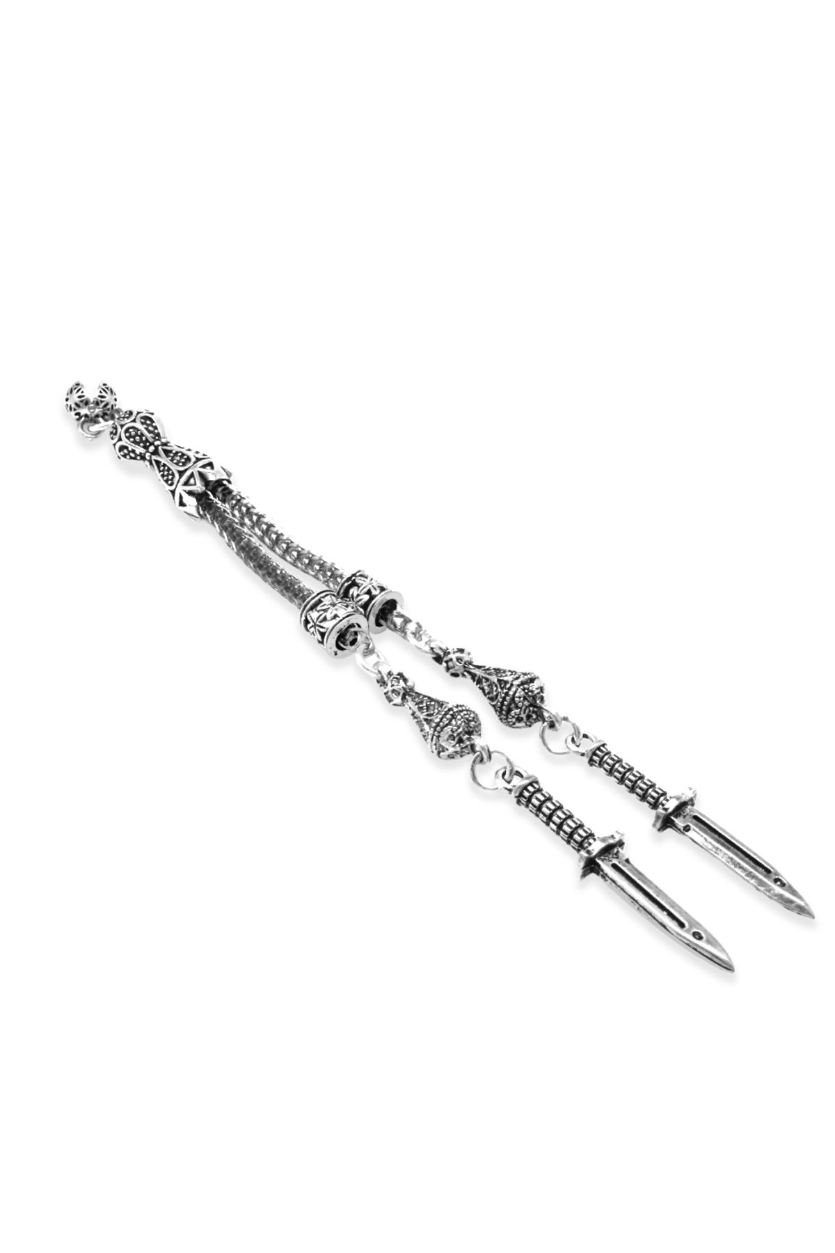 Tesbihane Süngü Temalı Foxtail Zincirli Çift Kamçılı Kararmaz Metal Püskül