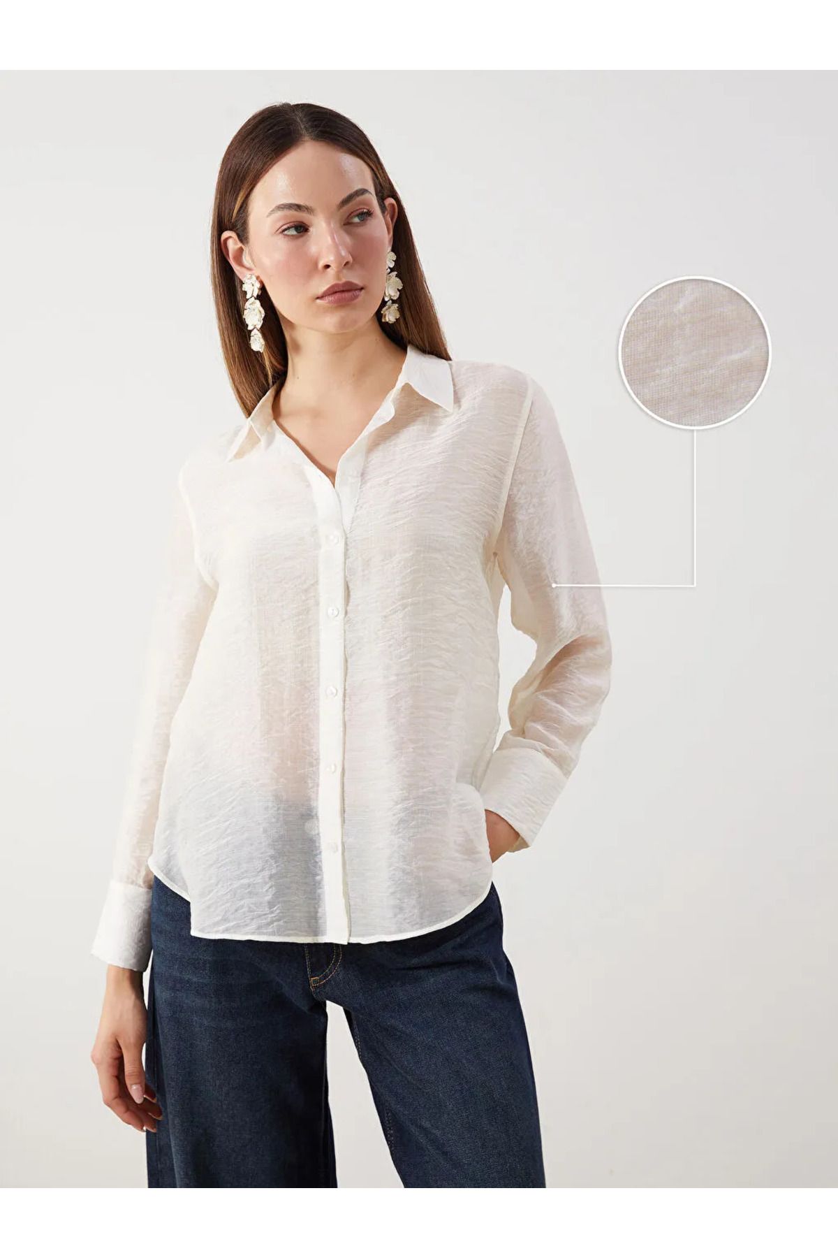 LC Waikiki LCWAIKIKI Classic Bej Oversize Kadın Gömlek
