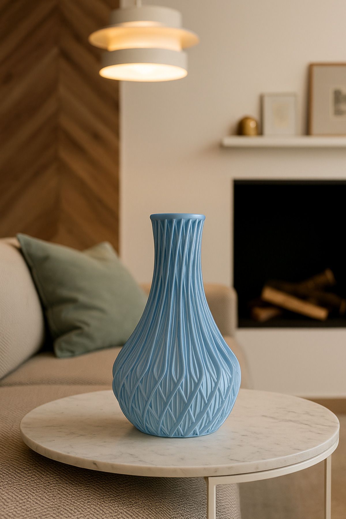 NexForm3D 3D Tasarım Dekoratif Modern Spiral Desenli Vazo - İskandinav Tarzı Soft Mavi Vazo - Lüks Dekor Vazo