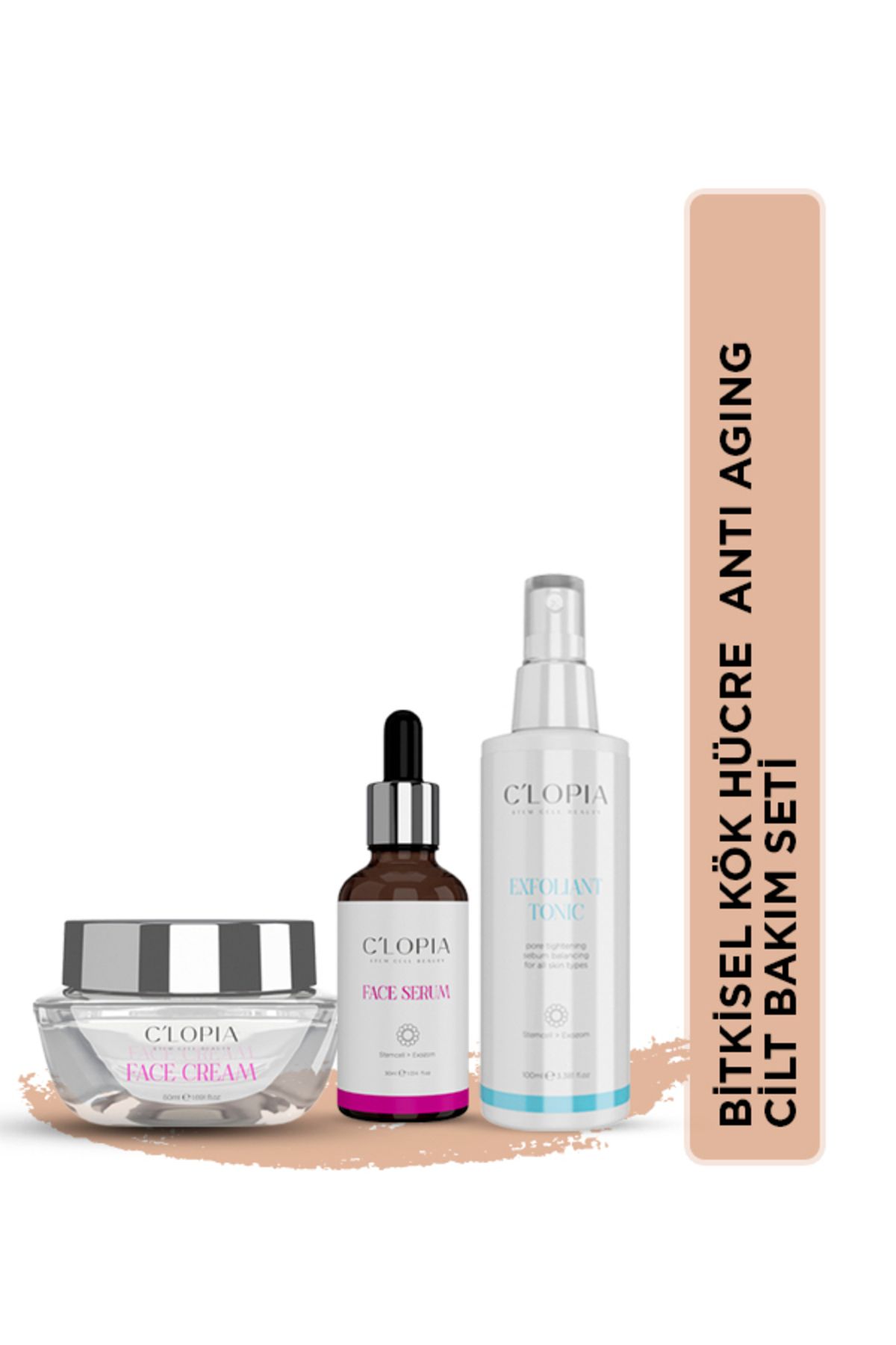 C'LOPIA BEAUTY Leke ve Yaşlanma Karşıtı Bitkisel Kök Hücre Cilt Bakım Seti Hyaluronik Asit, Kolajen, Niacinamide