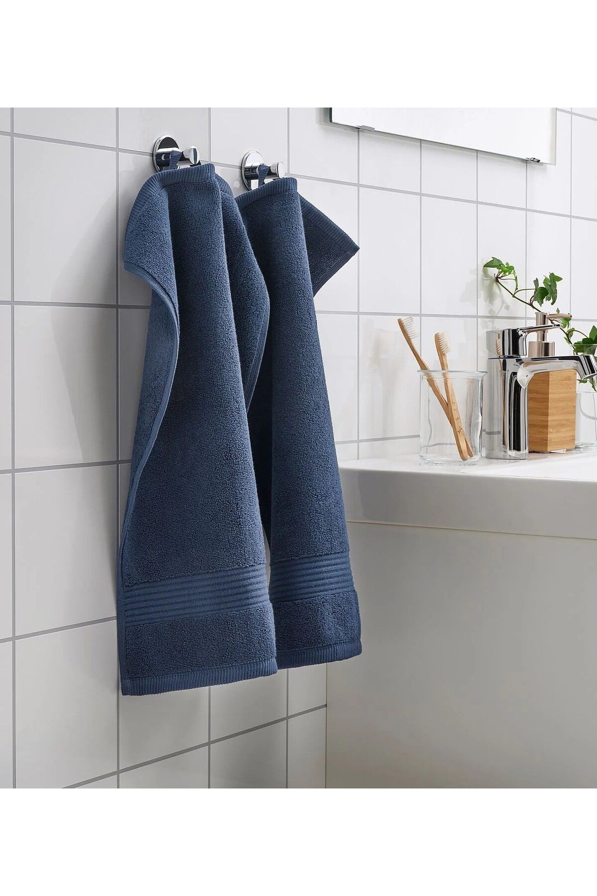 IKEA QUİCK 3 Adet Çizgili Havlu 30x50 Cm İkea 3'lü Set Askılı Banyo Havlusu Koyu Mavi El Yüz Havlusu
