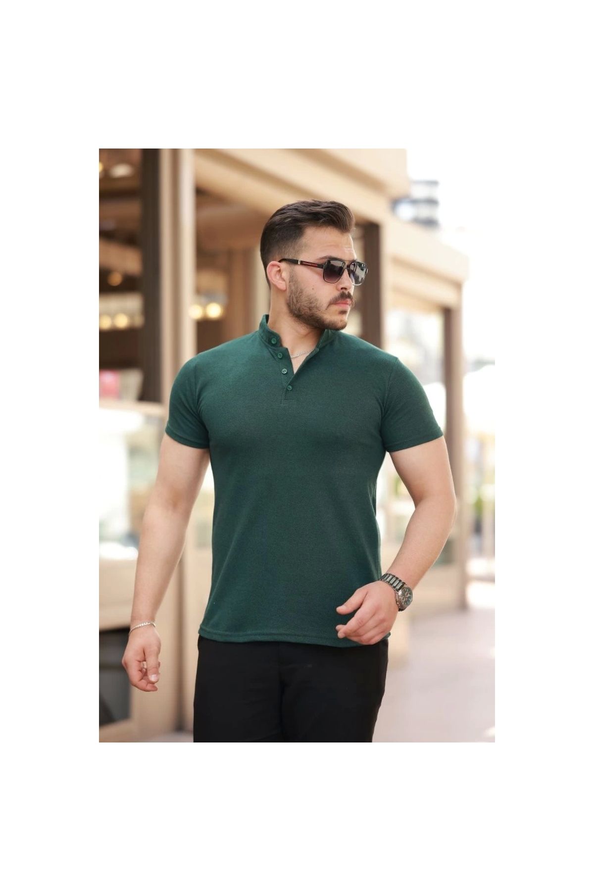 Marsilyan - Erkek Hakim Yaka Dokuma Pamuklu Kumaş Kısa Kollu T-shirt