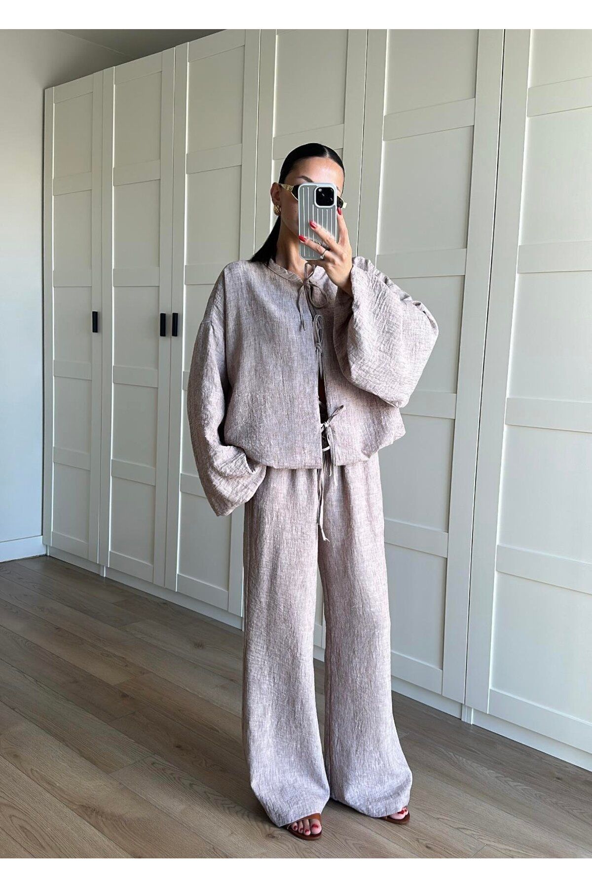 BOUQUET OF TULİP Bağcıklı Balon Kol Kimono Pantolon Takım