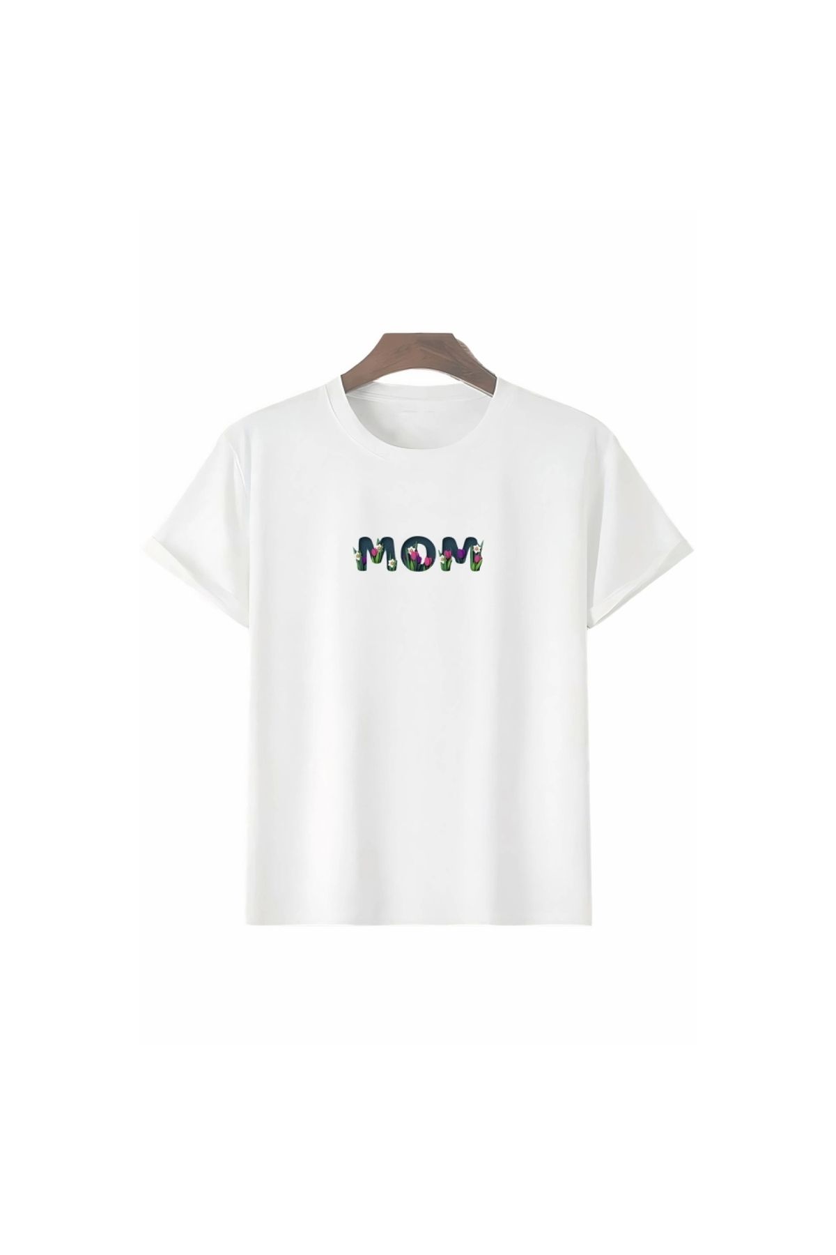 Marsilyan - Anneler Gününe Özel Tasarım Mom Çiçek Baskılı Tshirt