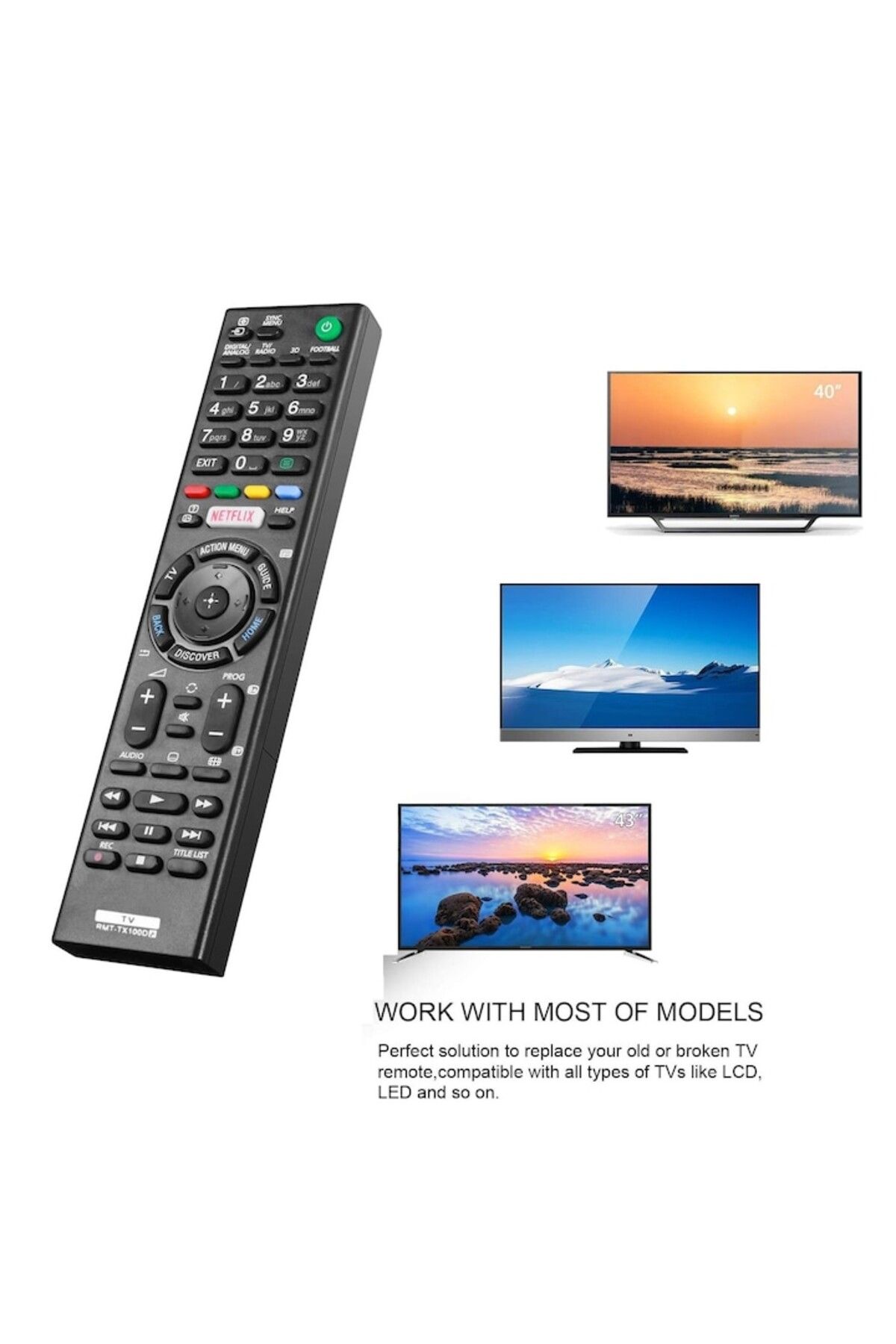 Bogadini-Universal Remote Control For Sony Smart LED/LCD TV RMT-TX100D, Identical To The Original 3