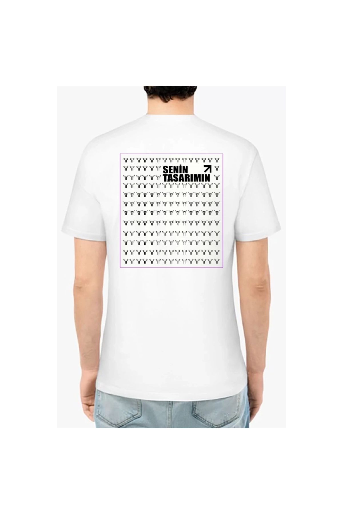 Marsilyan - 24/1 Düz Ön Arka Sizin Tasarımınız Oversize T-shirt - Beyaz
