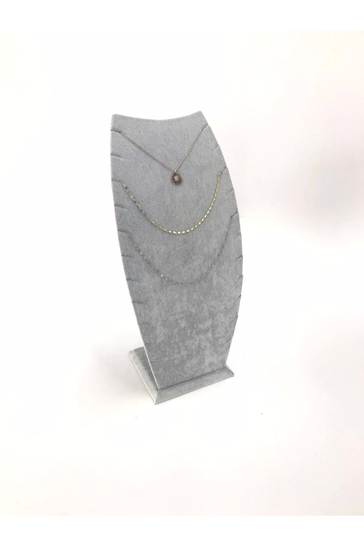 teknotrust Gri Süet Kumaş Kolye ve Zincirli Ayaklı Stand, 25/12 cm, şık ve modern tasarım