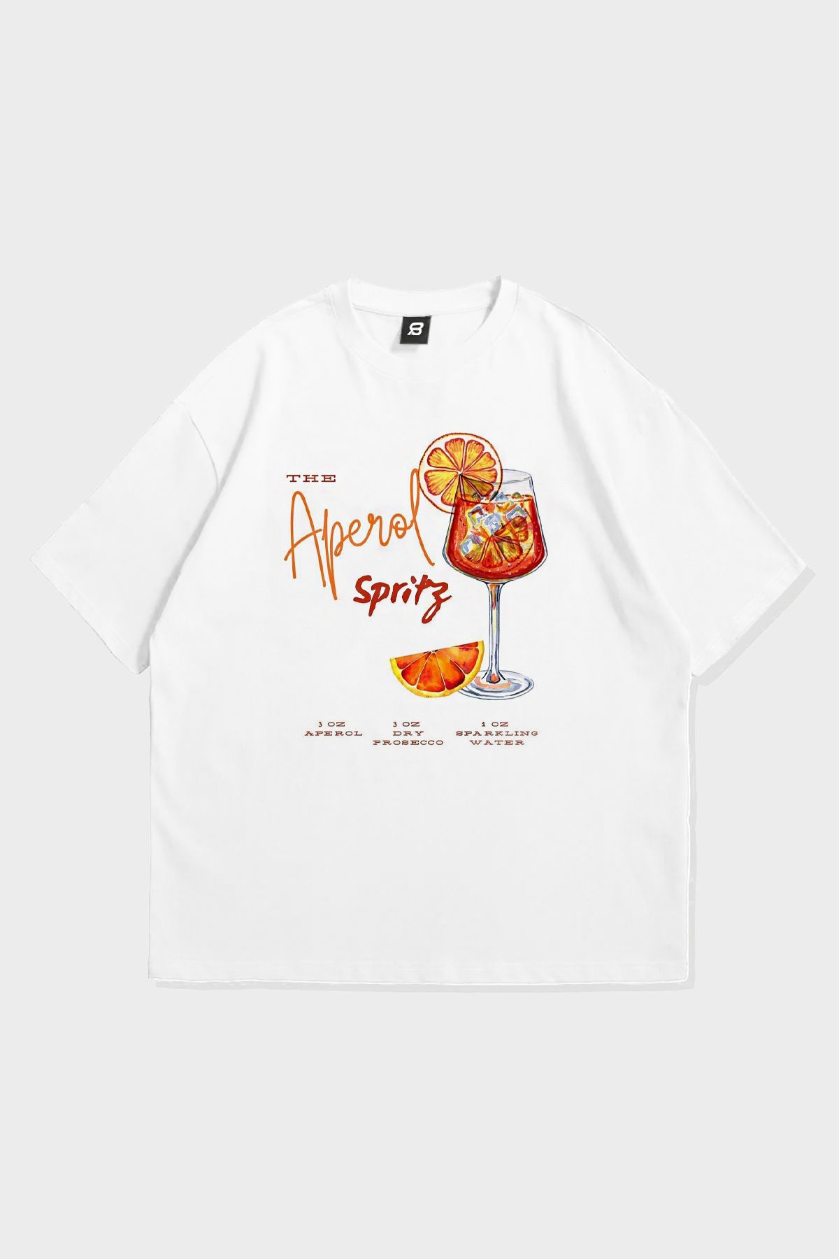 3 ROPE Aperol Spritz Baskılı Oversize Beyaz Unisex T-Shirt Tişört