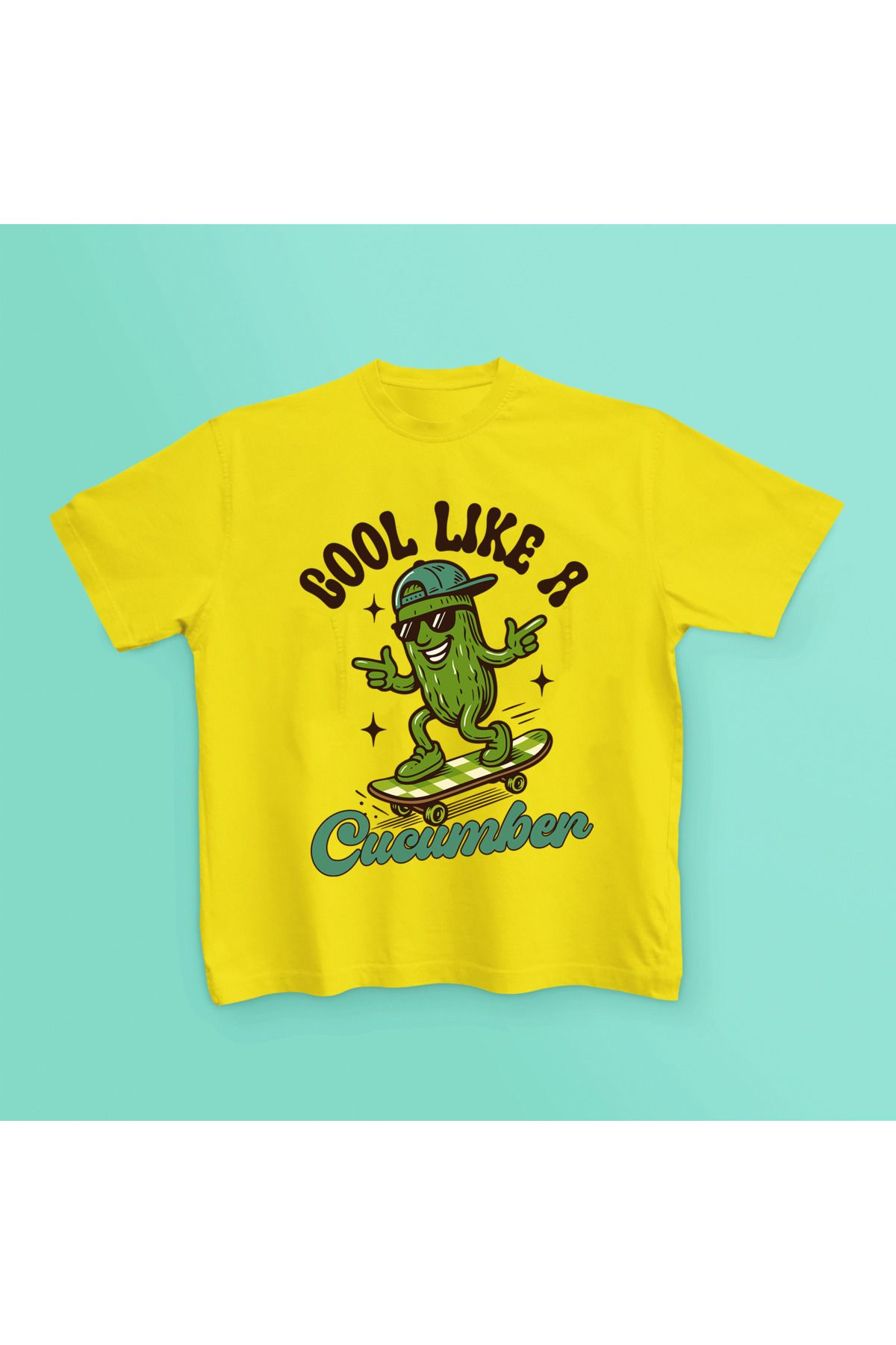 MAGORS COOL CUCUMBER BASKILI PAMUKLU BİSİKLET YAKA KISA KOLLU GENÇ VE ÇOCUK TSHIRT
