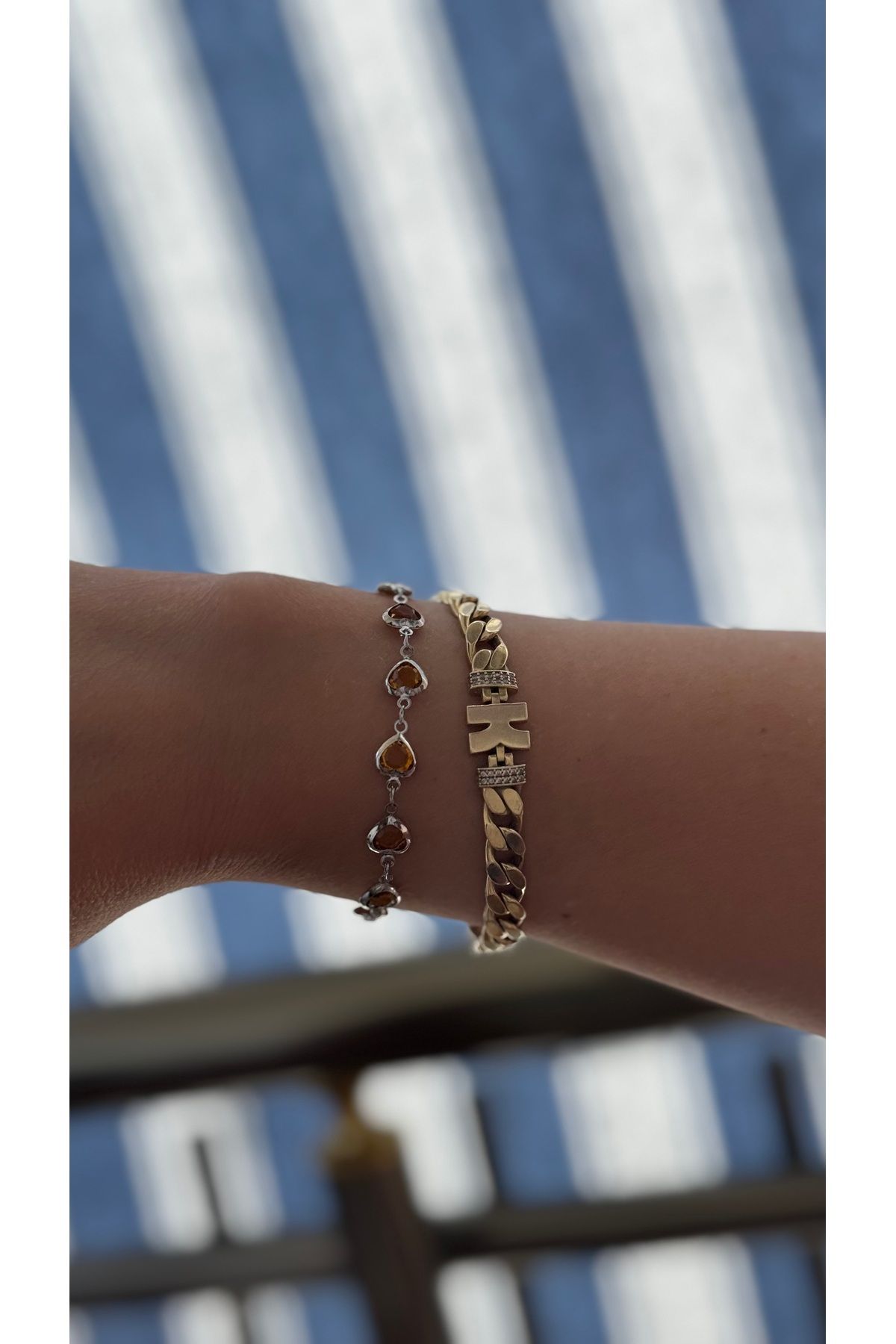 Gül Accessory Gümüş Renk Kalpli Özel Tasarım Bileklik 18 CM