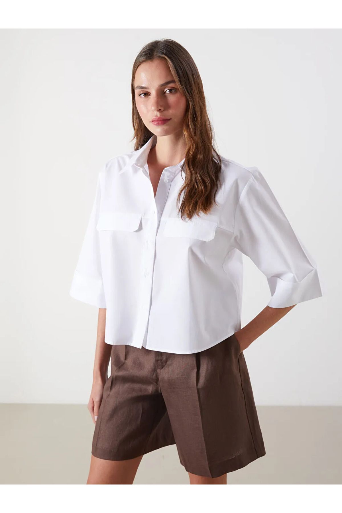 LC Waikiki LCW Vision Ekru Loose Fit Kadın Gömlek