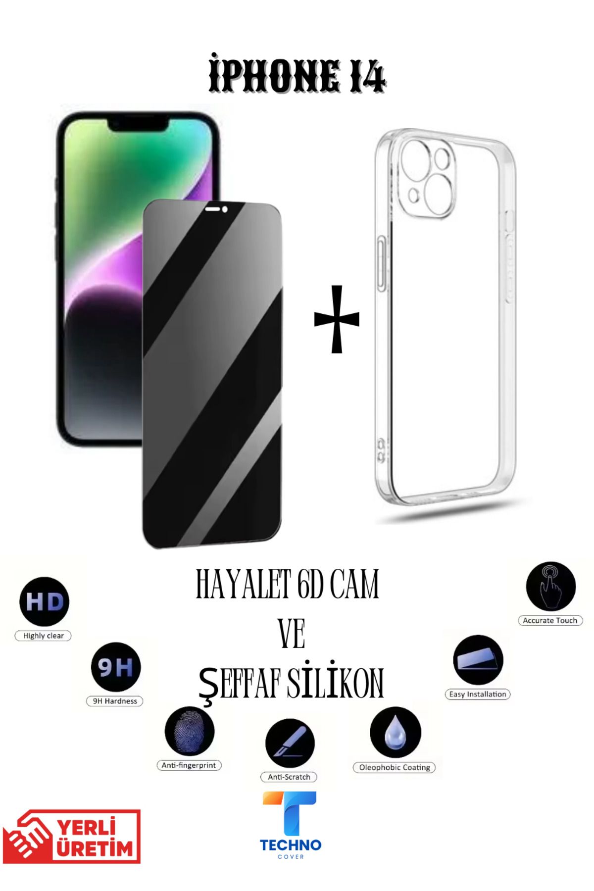 foxpower İphone 14 Hayalet Ekran Koruyucu ve Şeffaf Kılıf 2li Avantajlı Paket