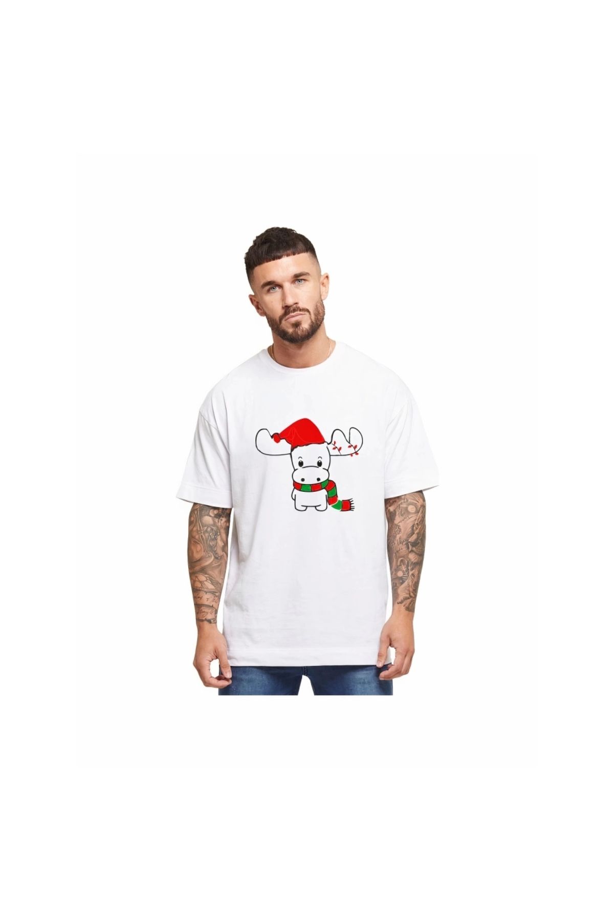 Marsilyan - Ren Geyiği Baskılı Noel İçin Tshirt