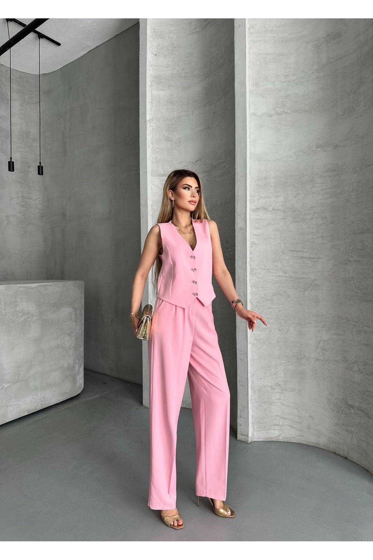 Ekim Store Crop Yelekli Pantolonlu İkili Blazer Takım