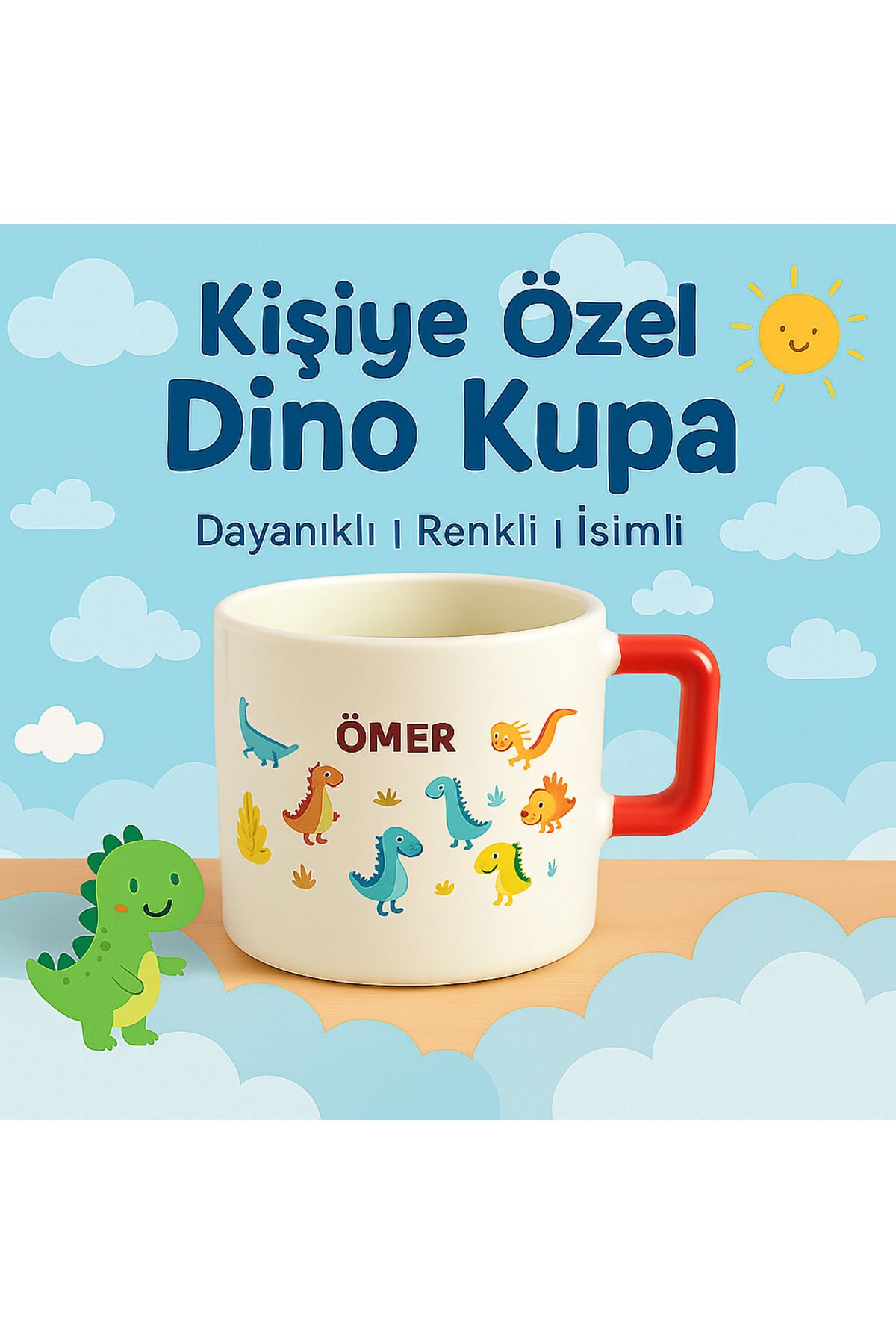 Shine All Day by Sevgi Kişiye Özel İsimli Dino Çocuk Kupası - Mesaj İle İsim Yazdırınız
