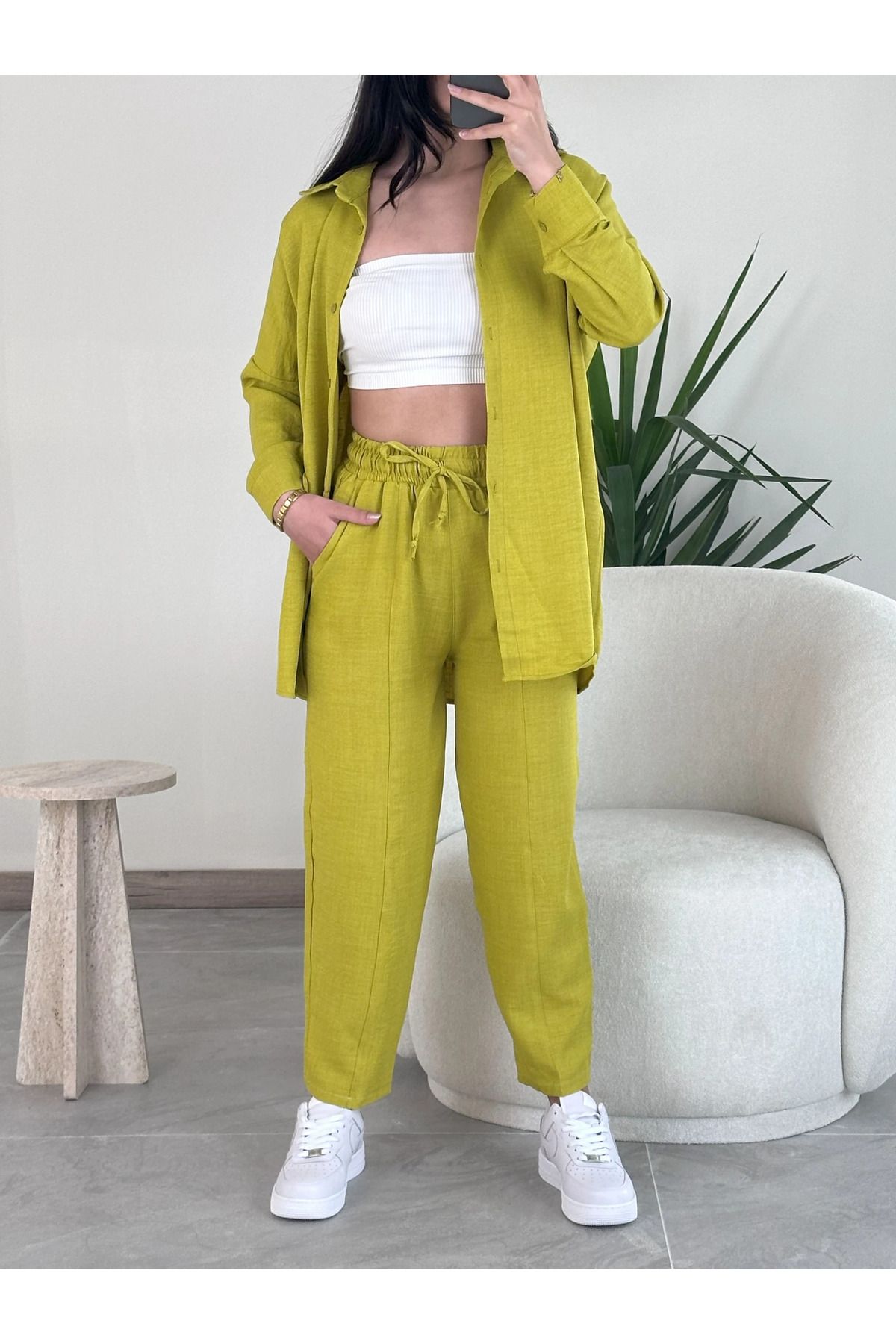 Kyra Studios Hardal Keten Alt Üst Takım 1021
