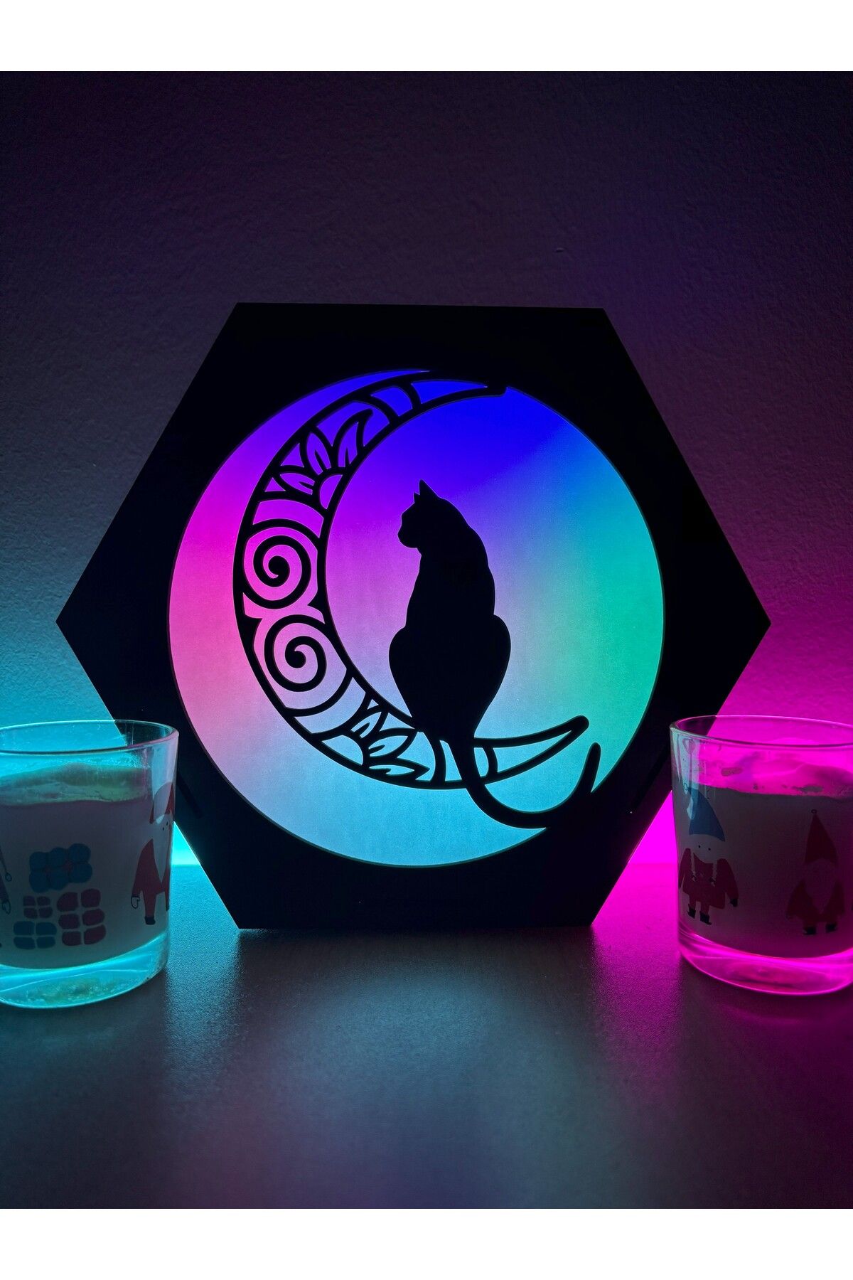 FOREVHOME Kedi ve Ay Masaüstü Dekoratif Lamba