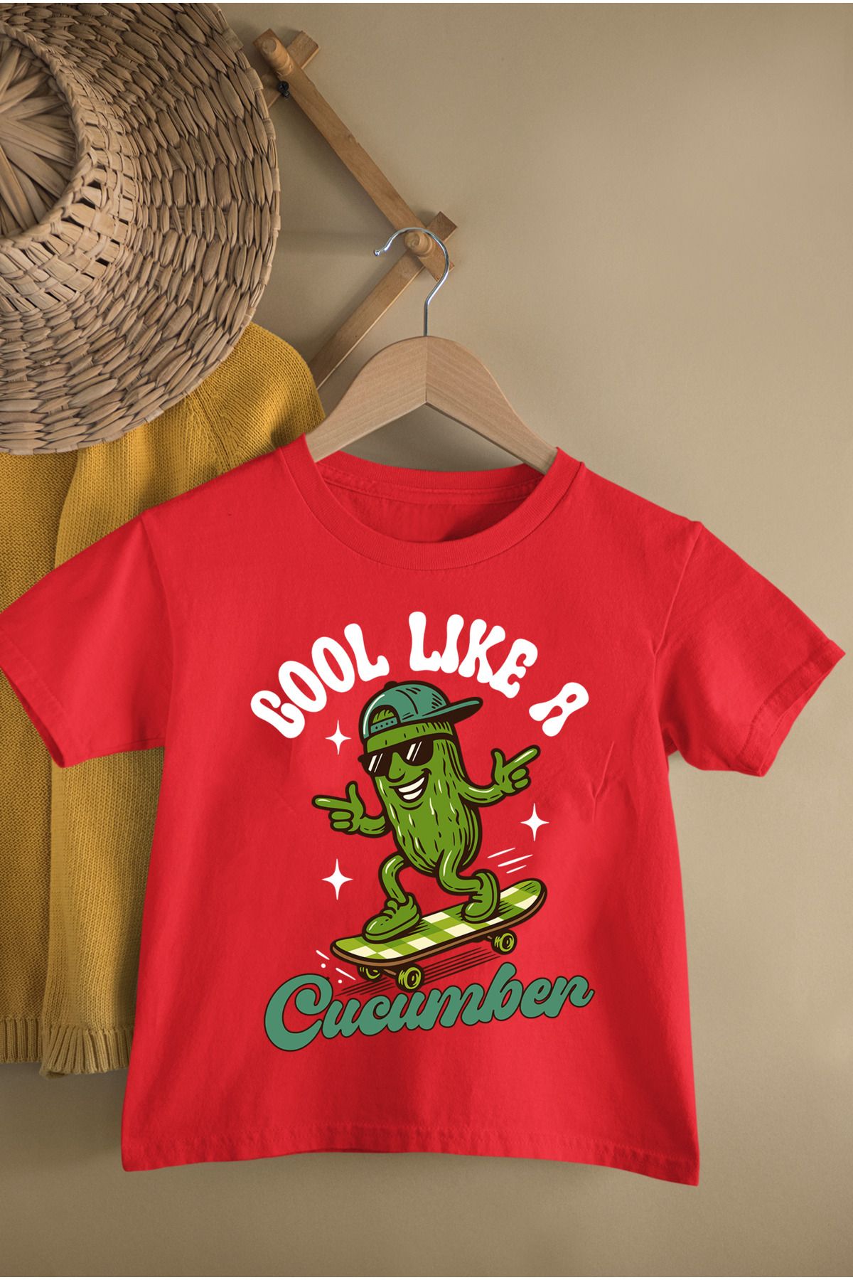 MAGORS COOL CUCUMBER BASKILI PAMUKLU BİSİKLET YAKA KISA KOLLU GENÇ VE ÇOCUK TSHIRT