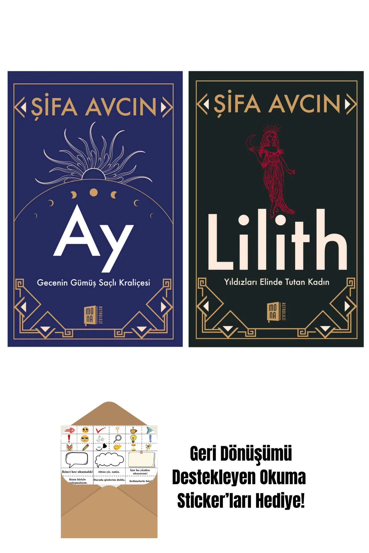 Mona Kitap Şifa Avcın 2 Kitap / Ay - Lilith + Okuma Sticker'ları