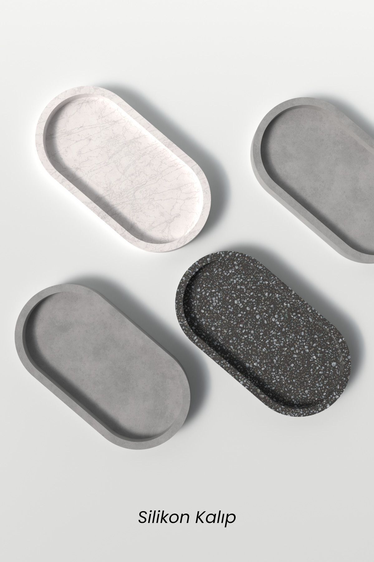 Saatistan Beyaz Oval Sunumluk Tepsi Silikon Kalıp, Dekoratif Beton Mumluk Kalıbı K14