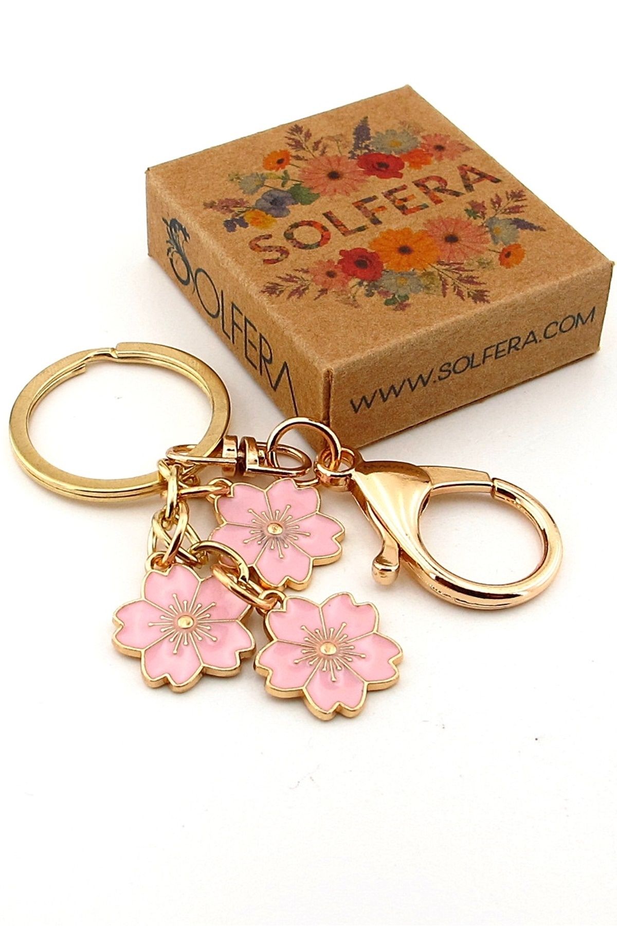Solfera Pembe Çiçek Sallantılı Metal Anahtarlık Çanta Süsü Charm KC387