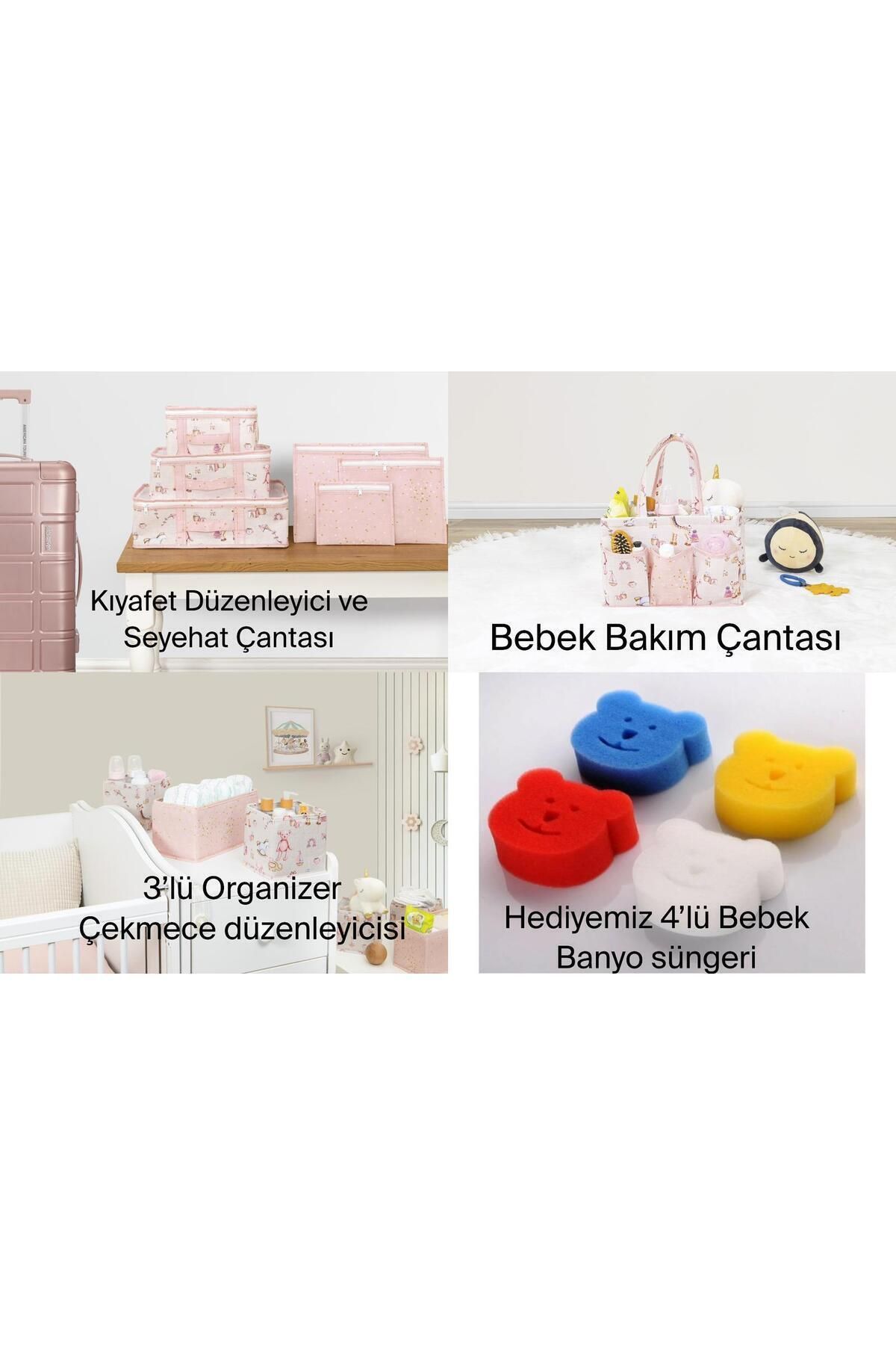 teknotrust Pembe 4'lü Bebek Seti, Organizer, Bakım Çantası ve Çekmece Düzenleyici