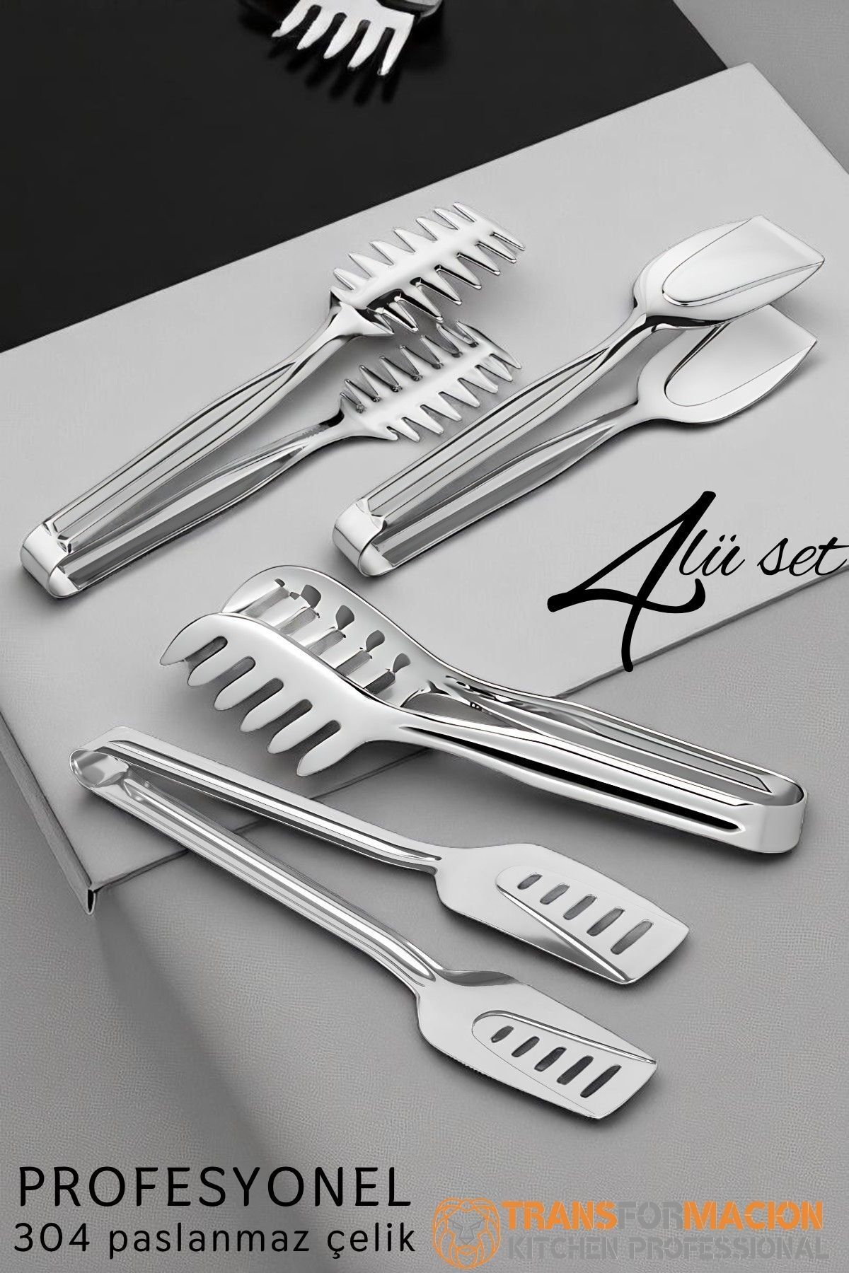 Transformacion Mutfak Maşa Seti - Makarna Pasta Salata Çok Amaçlı Maşa 4 lü SET 304 Paslanmaz Çelik 721847