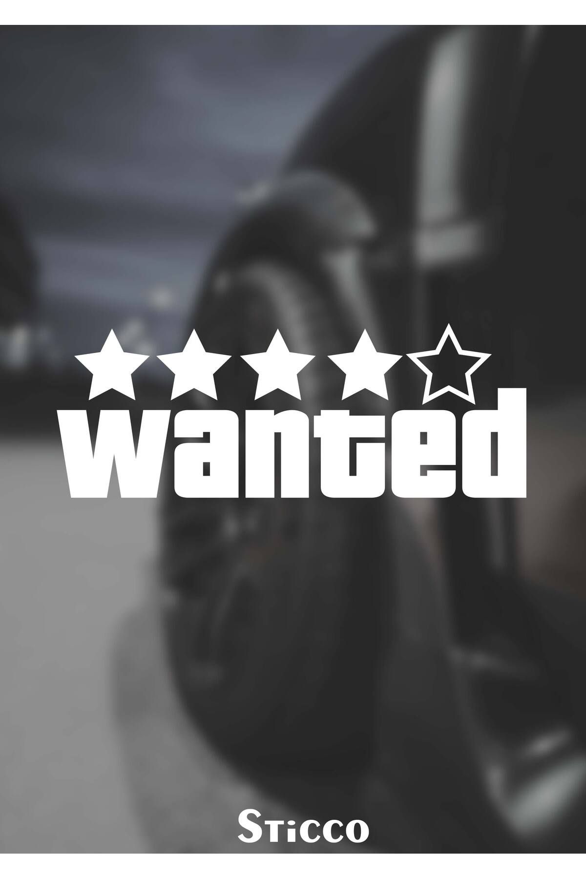 Sticco Wanted Sticker - Araba , Motorsiklet , Laptop, Cam, Kask Sticker 18x7 Cm Beyaz