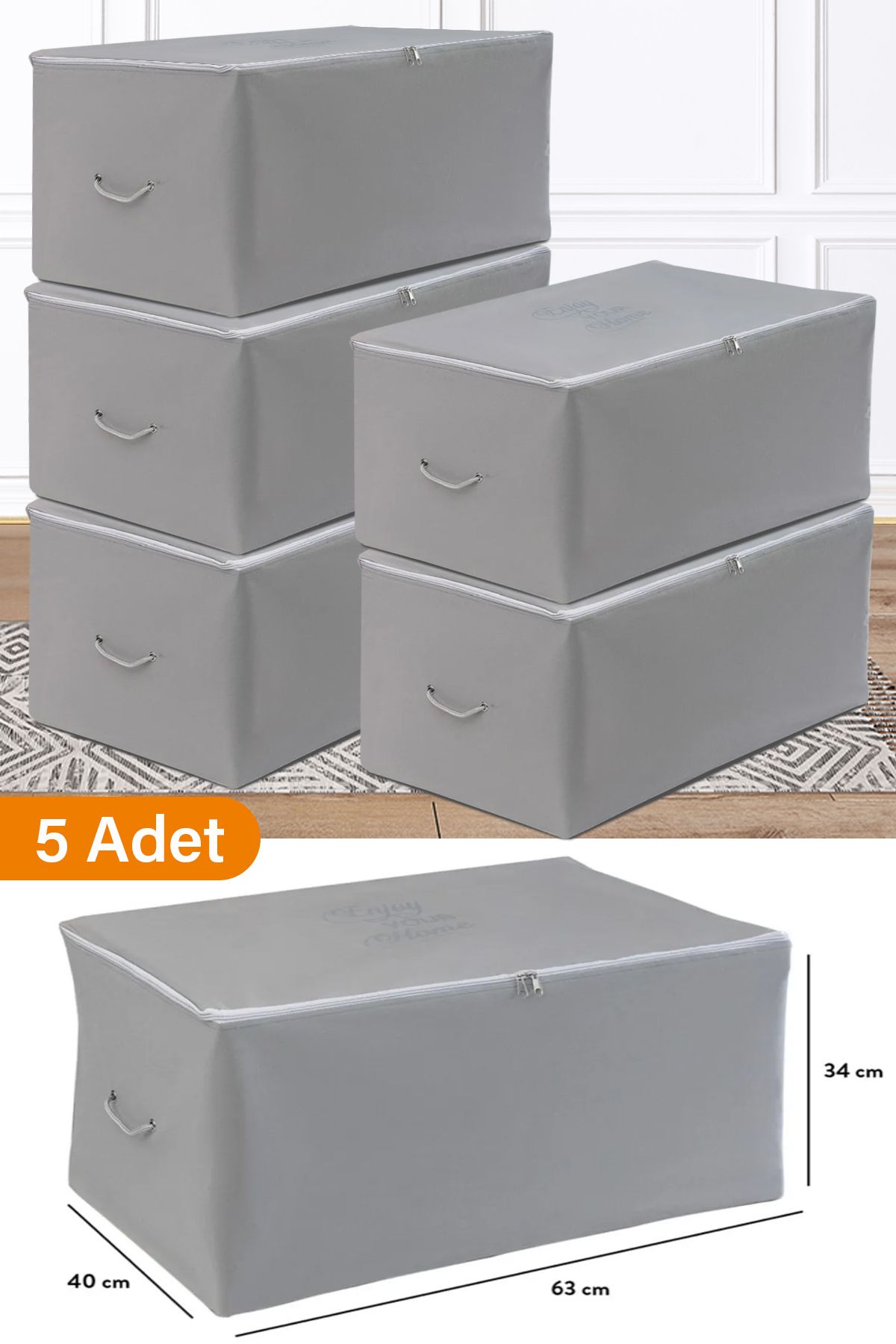 teknotrust 5 Adet Orta Boy Antrasit Hurç 63x40x34 cm, Şık ve Hafif Saklama Çözümü
