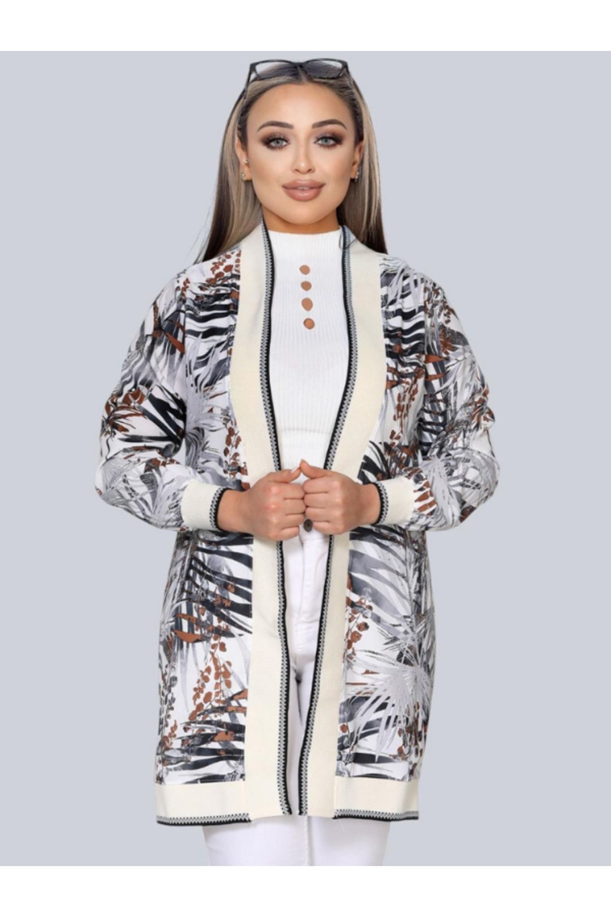 BERNEO Kadın Şerit Detaylı Tesettür Kimono