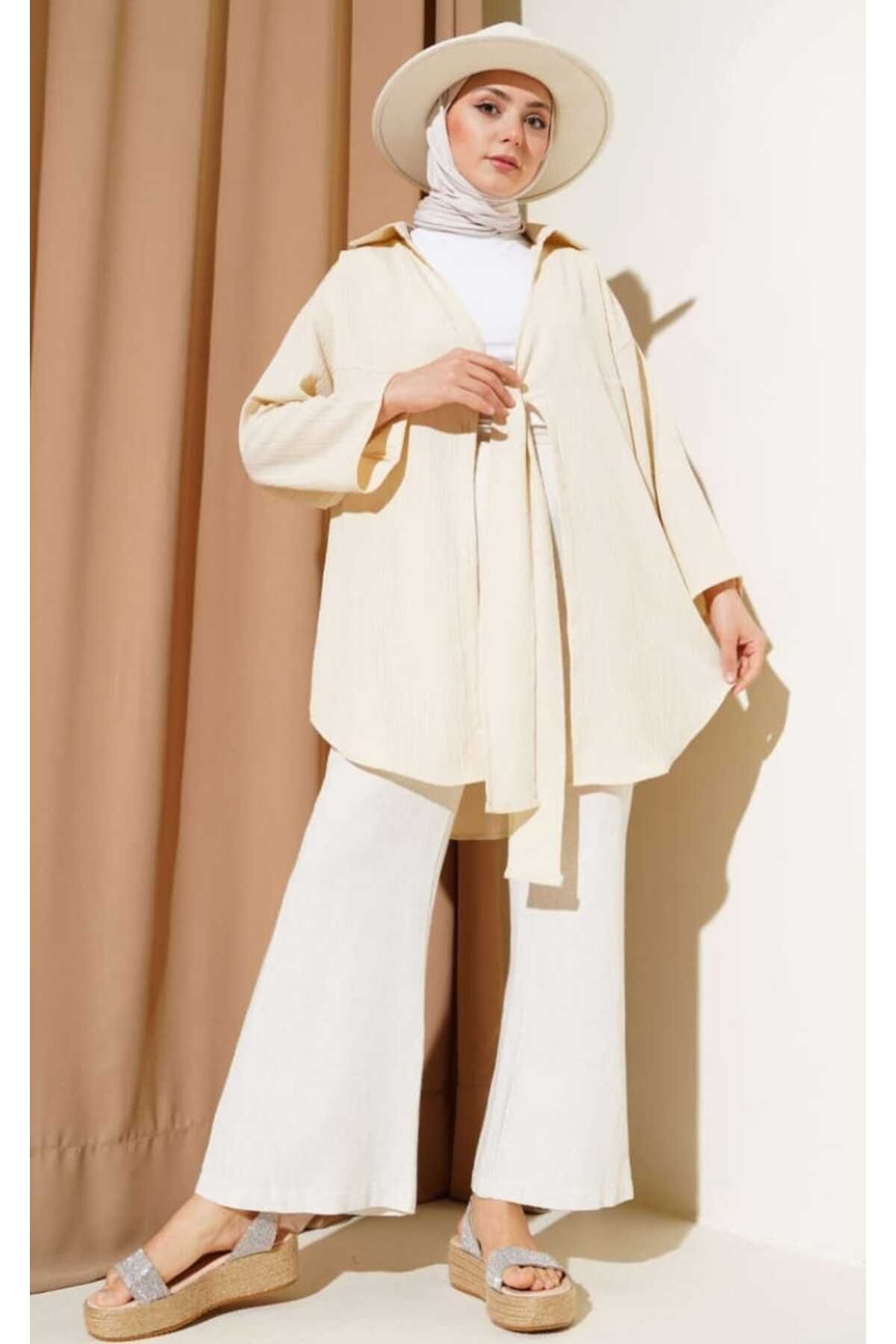 MODA VEDAT Bürümcük Yaka Bağlamalı Kimono -021