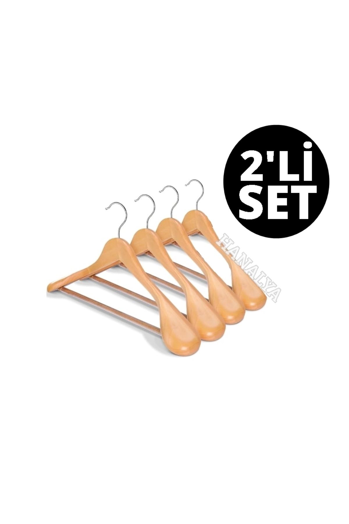 teknotrust Kalın Ahşap Ceket Askısı, Omuz Formlu, Vernikli, Natural, 2'li Set