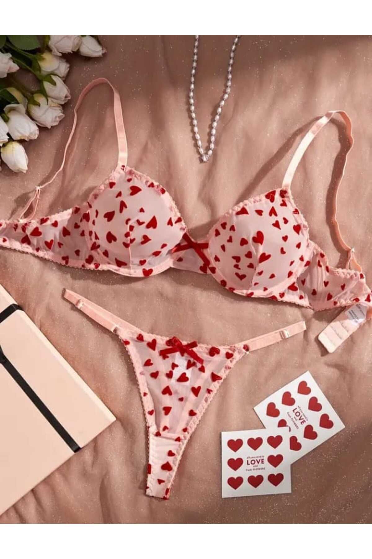 VEGA İÇ GİYİM Kalp Desenli Lüks Lingerie Seti