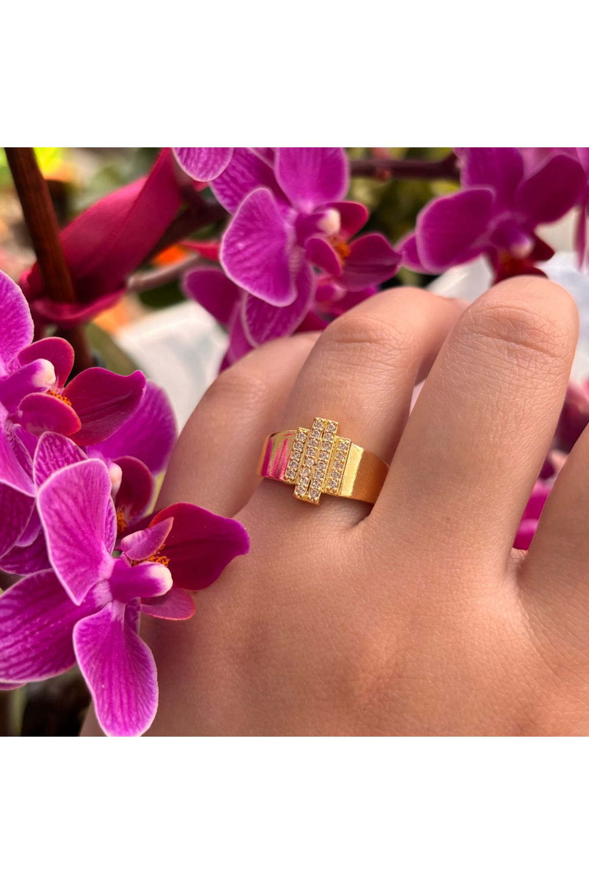 Aslı Gold Gold Renk Geometrik Taşlı Yüzük
