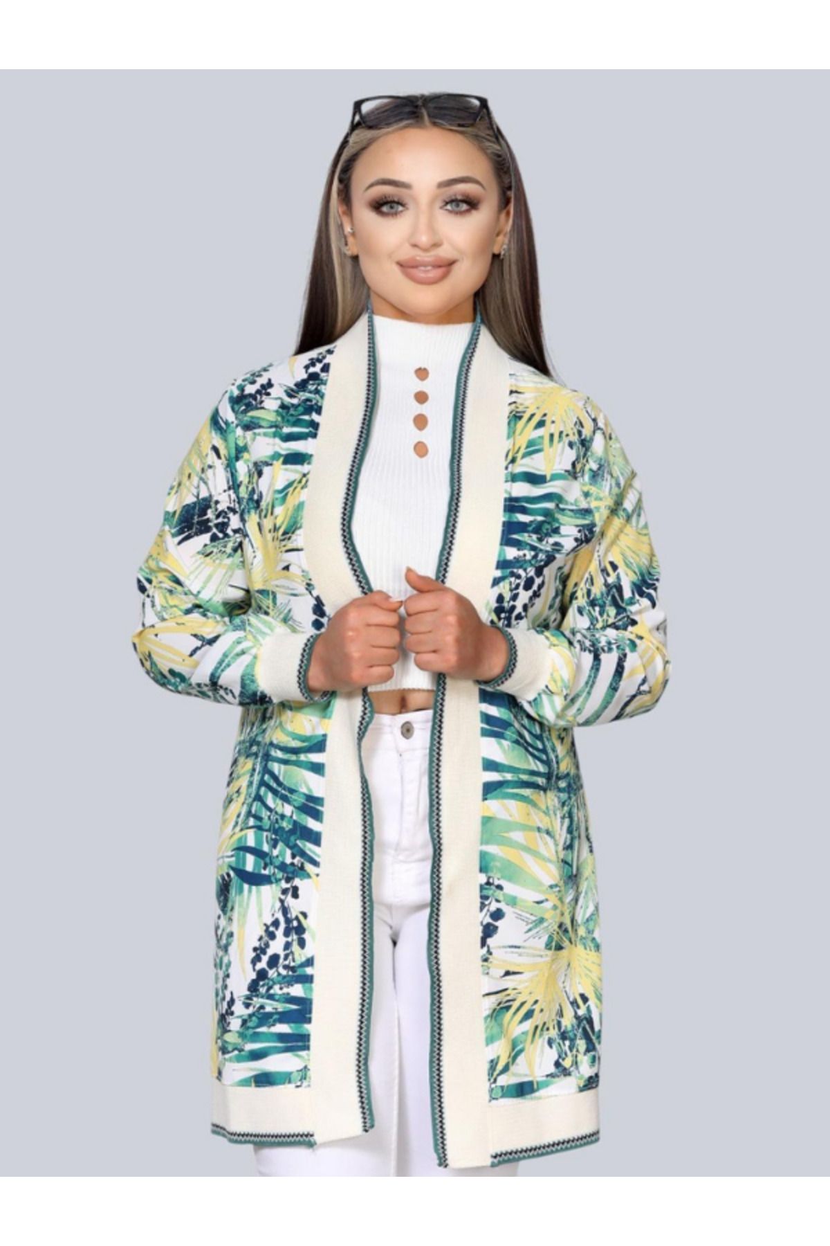 BERNEO Kadın Şerit Detaylı Tesettür Kimono